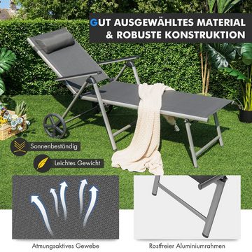 COSTWAY Gartenliege Liegestuhl Sonenliege, 7 fach verstellbar, mit Rädern & Kopfstütze