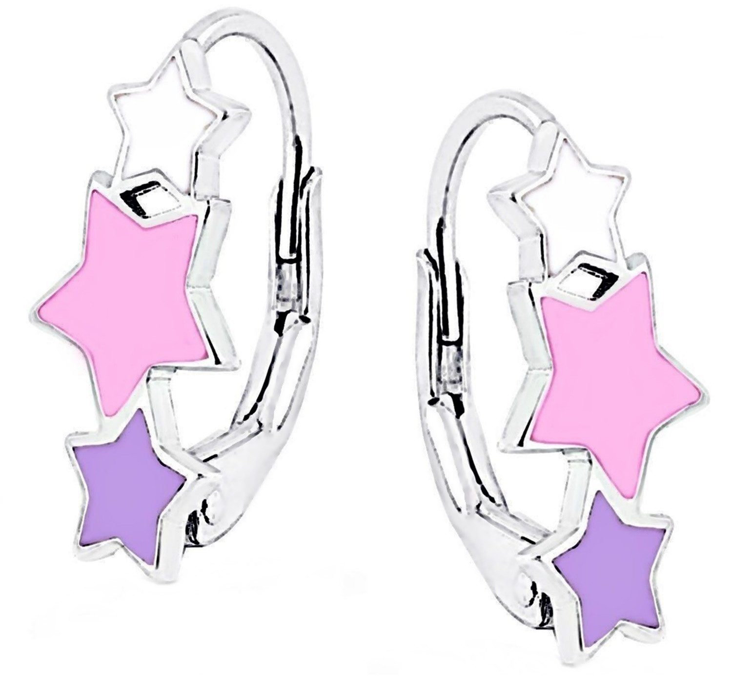 Goldene Hufeisen Paar Ohrhänger Sterne Klappbrisuren Ohrringe aus 925 Sterling Silber mit Emaille (1 Paar, inkl. Etui), Rhodiniert, Kinderschmuck