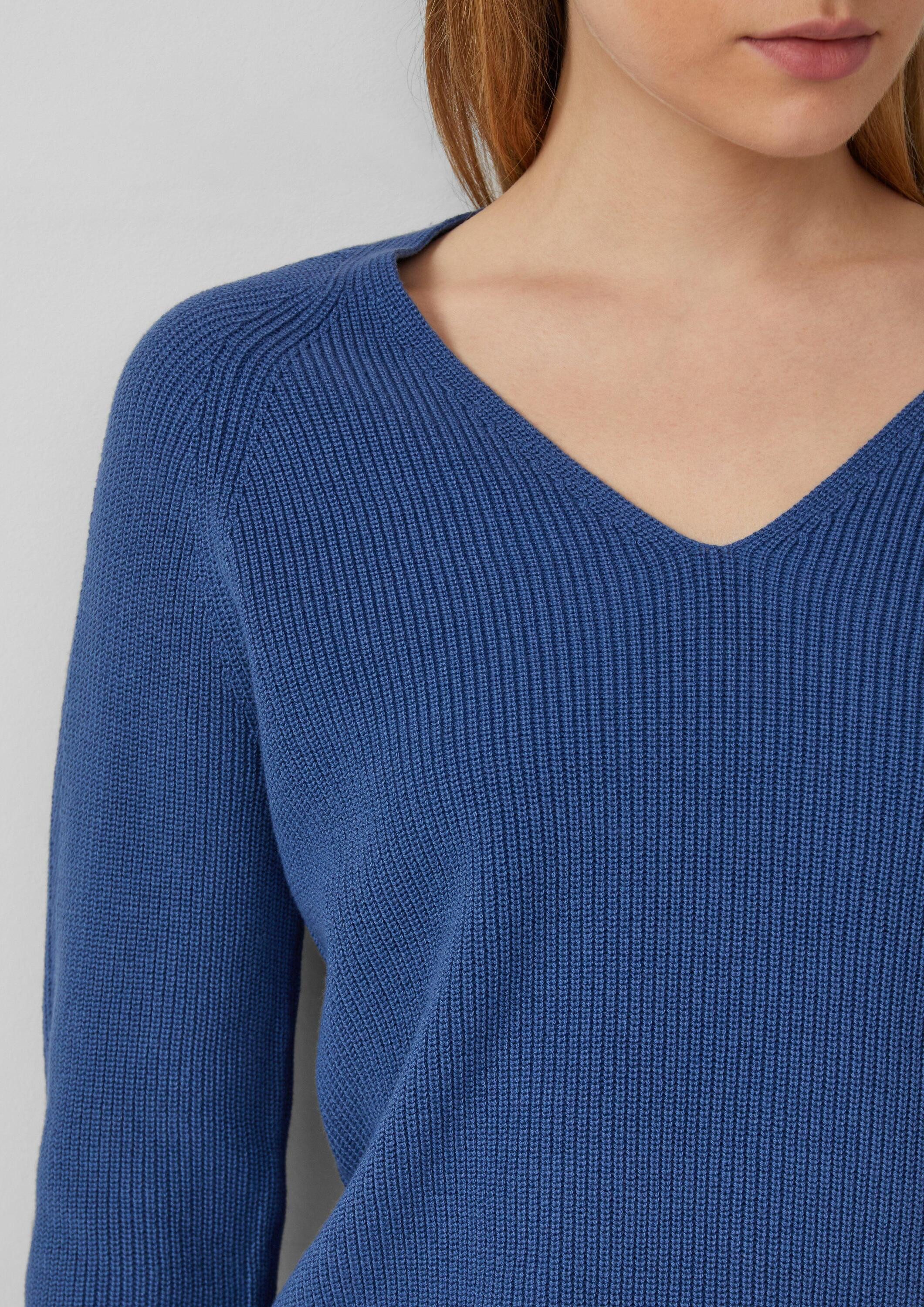 s.Oliver Longpullover Strickpullover Strickpullover aus Baumwollmix mit V-Ausschnitt