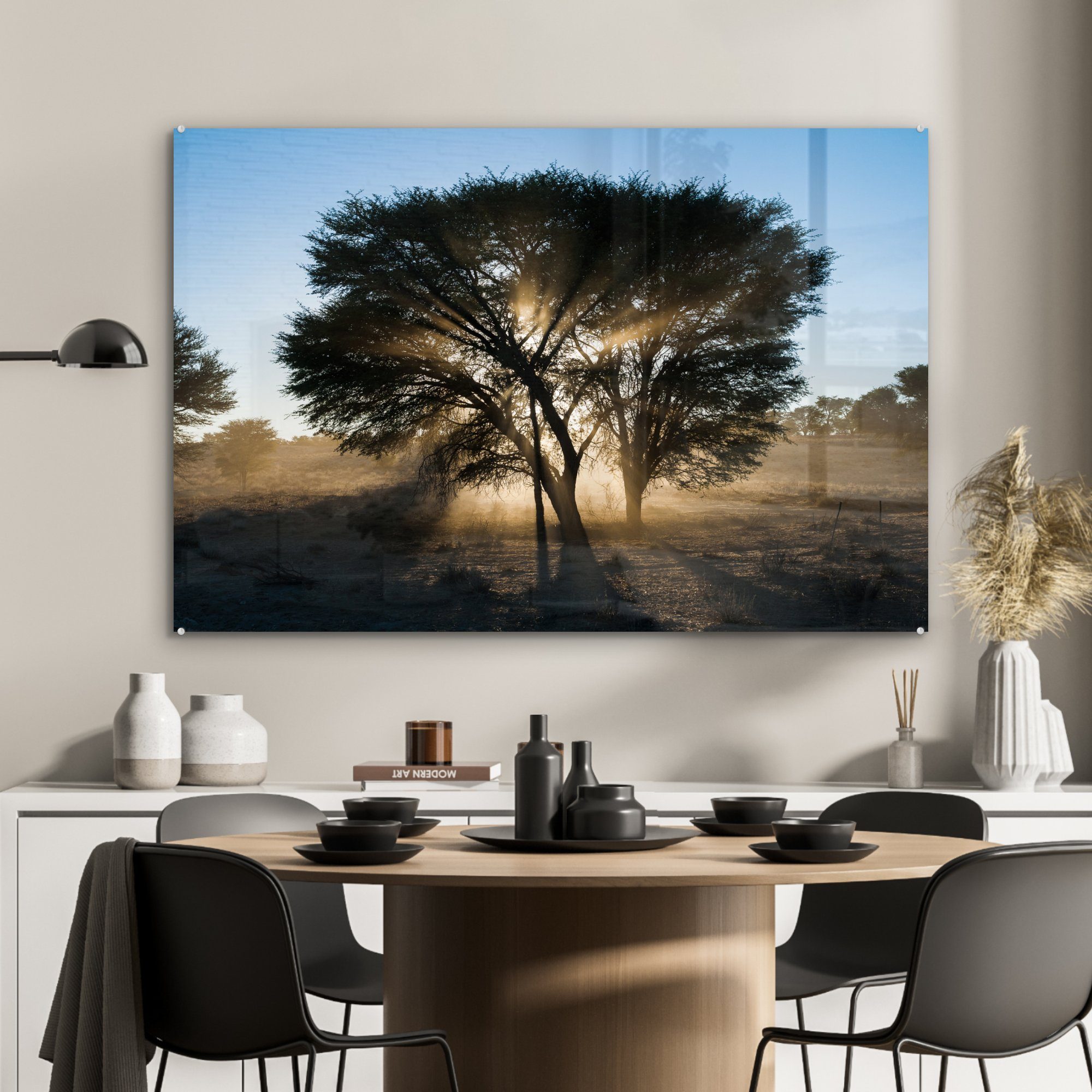 (1 MuchoWow Silhouette Dornenbaums Acrylglasbilder Park, St), Wohnzimmer Kgalagadi im eines Acrylglasbild Schlafzimmer Transfrontier &