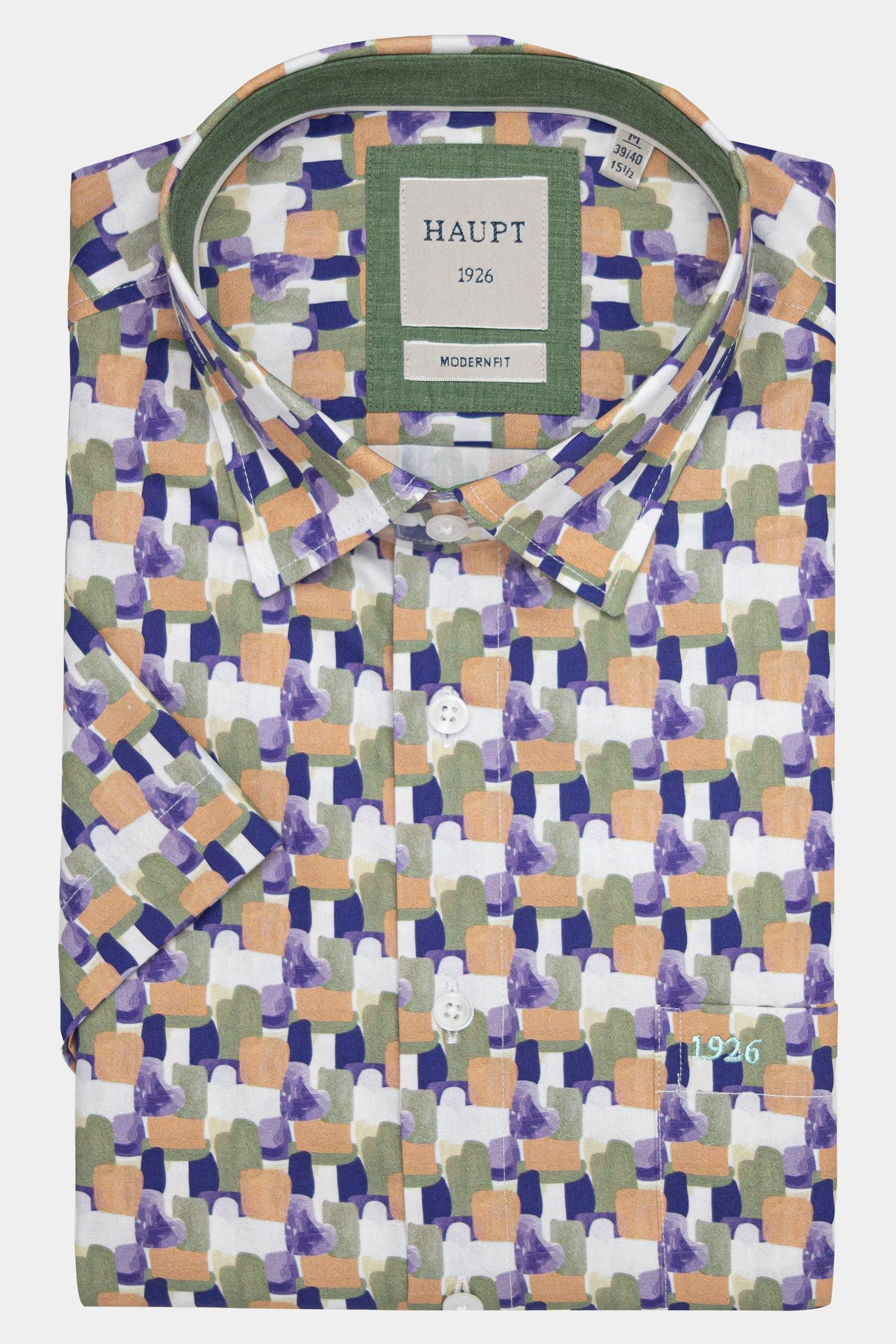 Haupt Kurzarmhemd Modern Fit Kurzarmhemd abstrakter Print Multicolour Style Sommer