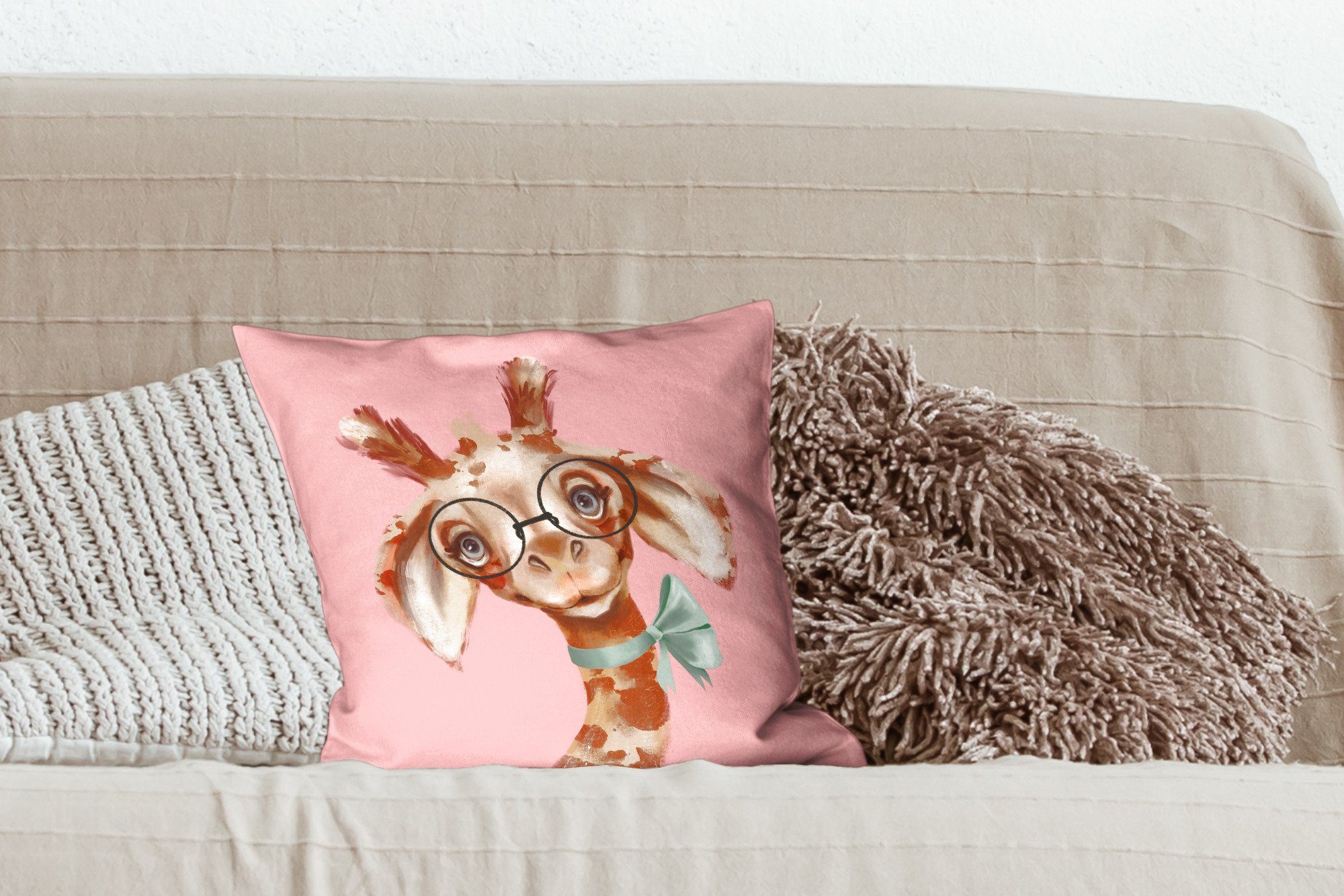 Schlafzimmer, Giraffe Wohzimmer, Deko, für Füllung Sofakissen MuchoWow Dekokissen Dschungel - Bogen, mit - Zierkissen