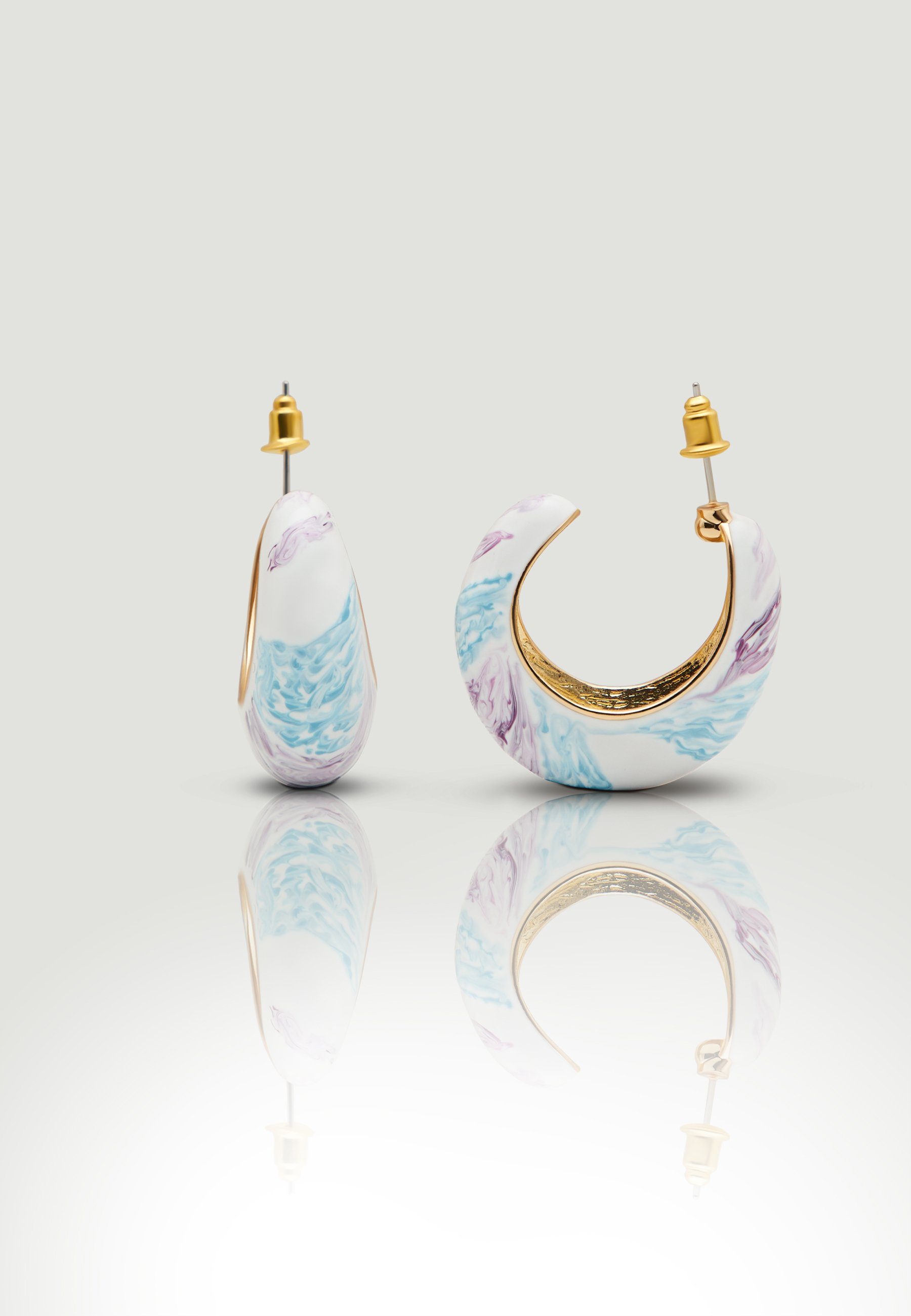 Tokyo Jane Ohrring-Set Mia, Gold Plated und Marble Muster White/Blue