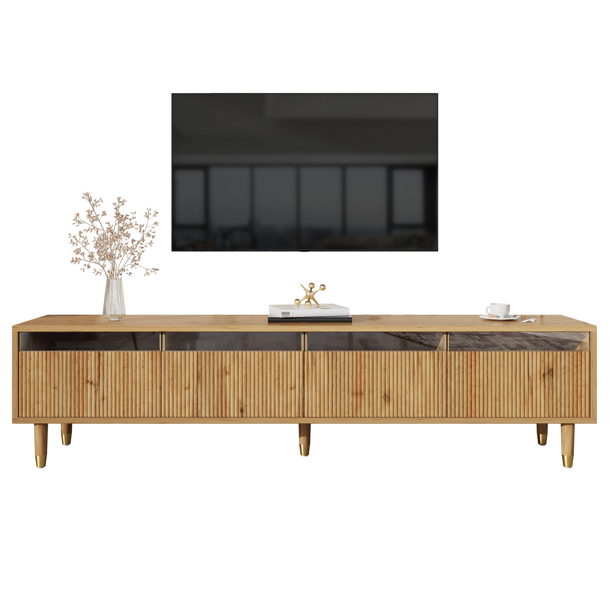 kowdom TV-Schrank TV-Schrank 178 cm, 4 Schubladen, Holzoptik, minimalistisch (TV-Schrank, Einzelschrank) TV-Schrank, 178 cm, 4 Schubladen, Holzoptik, 50 kg Belastbarkeit