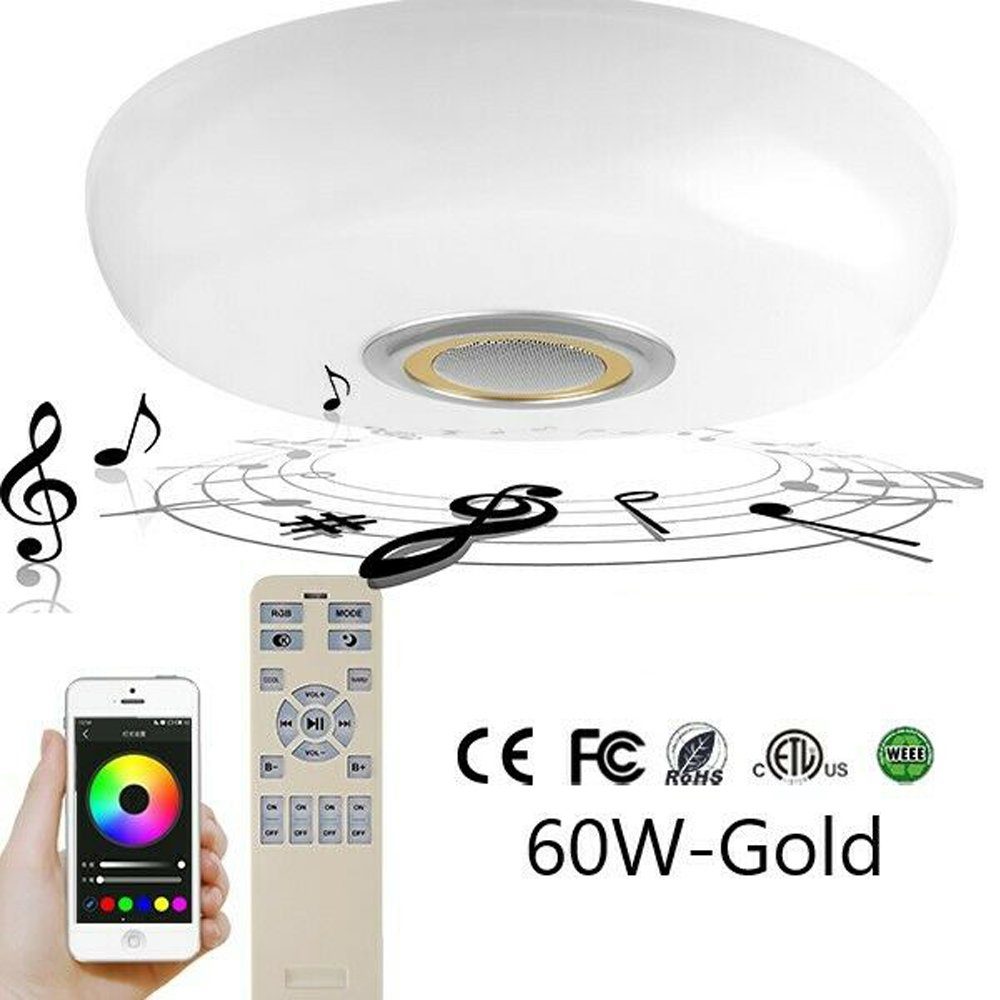 style home Deckenleuchten LED Bluetooth Deckenlampe, 60W RGB Farbwechsel, LED fest integriert, Fernbedienung/APP-Steuerung mit Bluetooth Lautsprecher Gold
