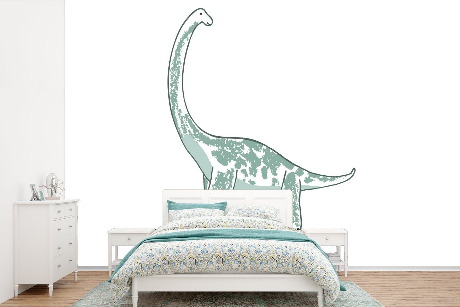 MuchoWow Fototapete bedruckt, Tapete - - Mädchen Vinyl Dinosaurier Kind, Matt, Kinderzimmer, - Schlafzimmer, St), Kinderzimmer (6 Wohnzimmer, Brachiosaurus - für - Wallpaper Jungen