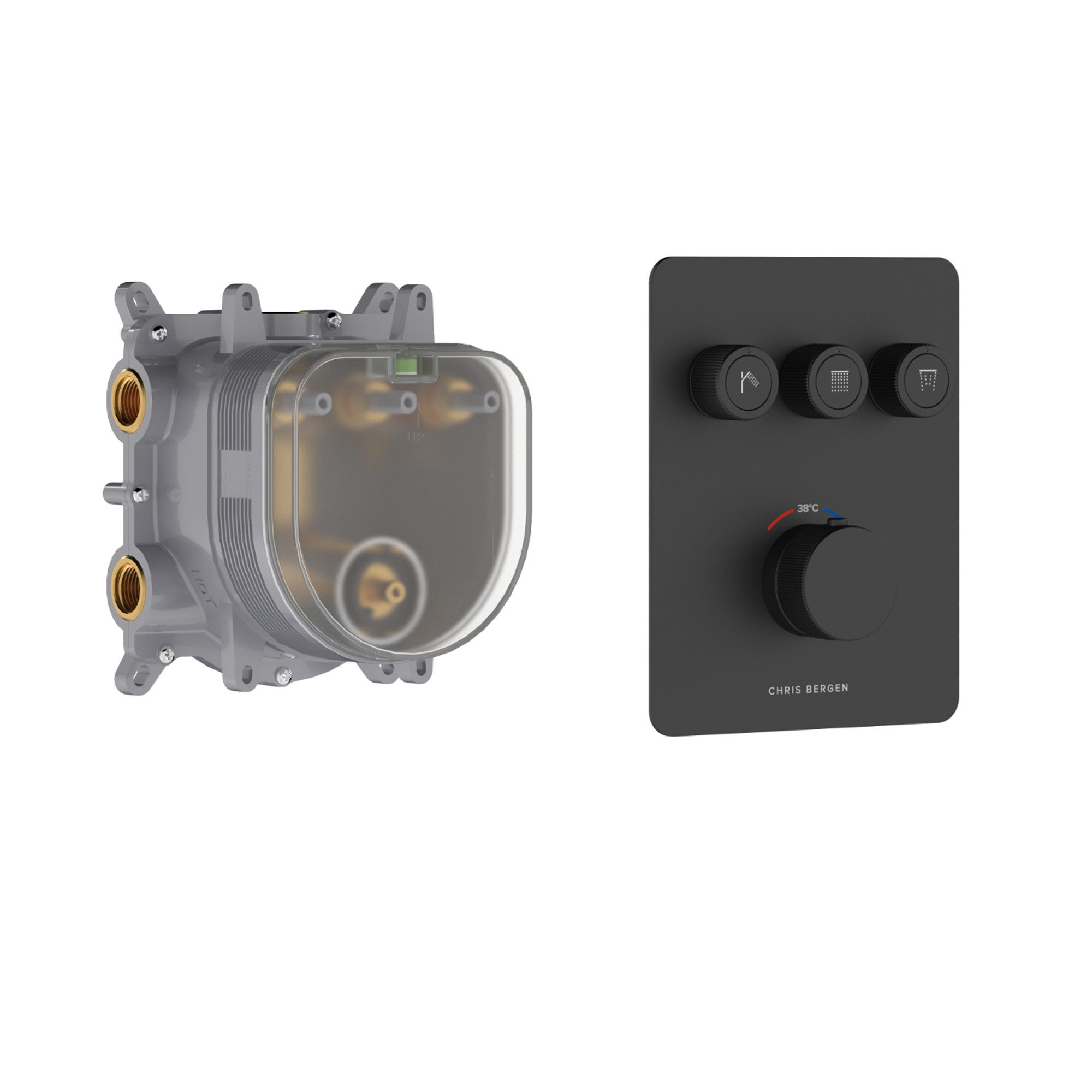 CHRIS BERGEN Brausethermostat Aquatronic Unterputz Duschthermostat für drei Verbraucher in Chrom und Schwarz matt