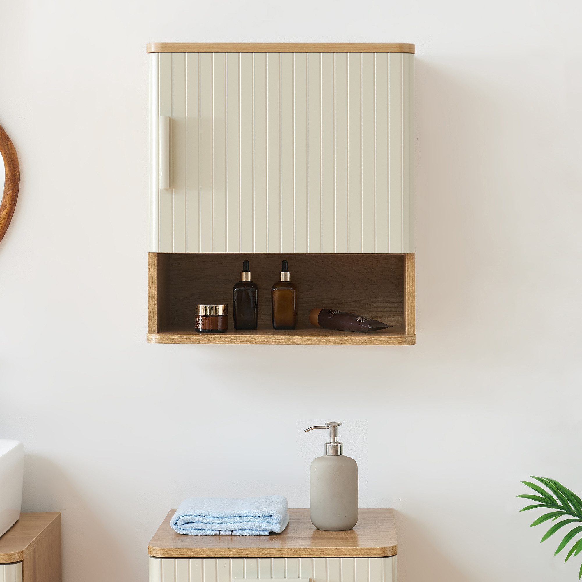 en.casa Hängeschrank »Ferrersp« 50x45x24 cm mit 1 Tür und 1 Fach Eicheoptik/Sandfarben