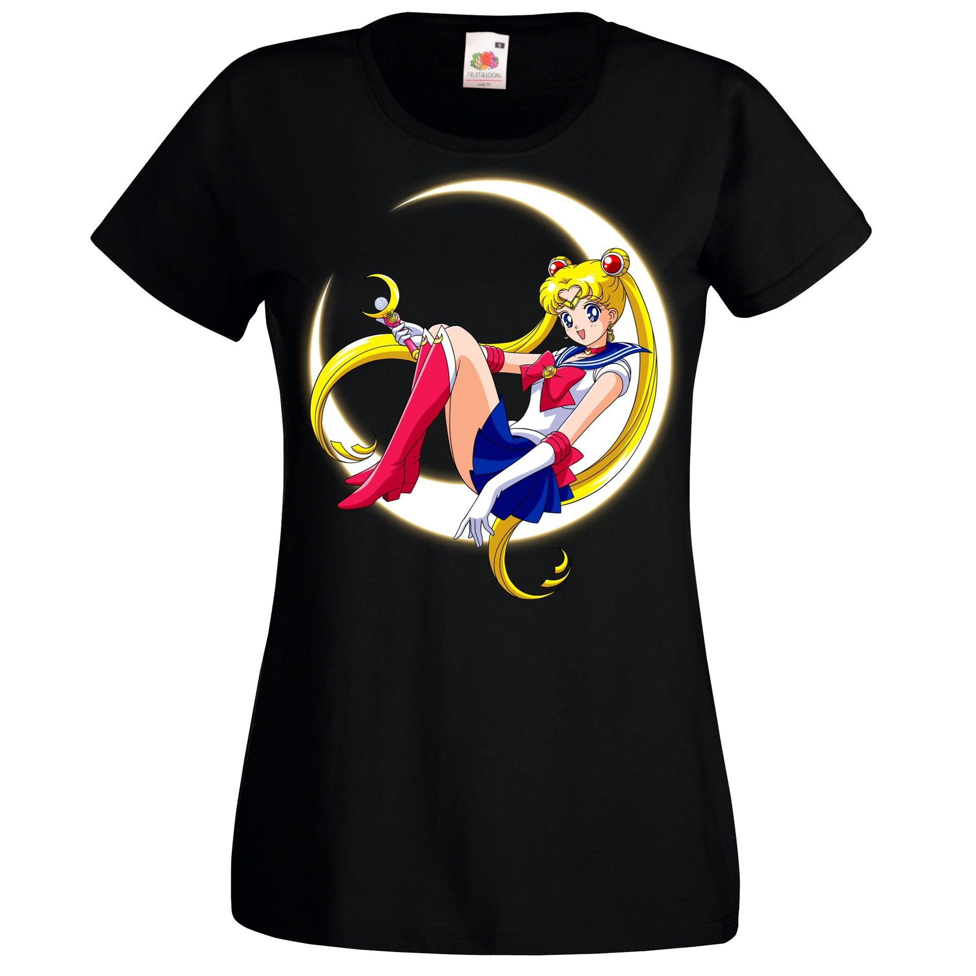 Youth Designz T-Shirt Sailor Moon Damen T-Shirt Mit trendigem Frontprint Schwarz