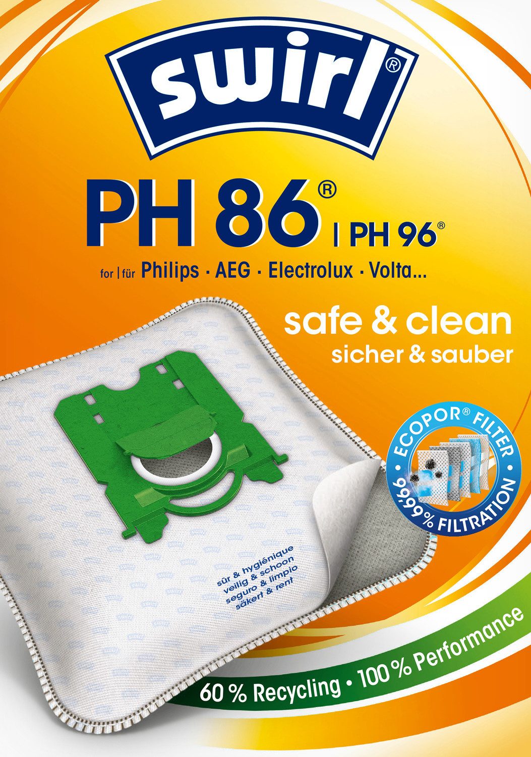 Swirl Staubsaugerbeutel Swirl® PH 86/96 EcoPor® XL Vorteilspack Staubsaugerbeutel für Philips, passend für Philips, AEG, Electrolux, Volta, 11 St.
