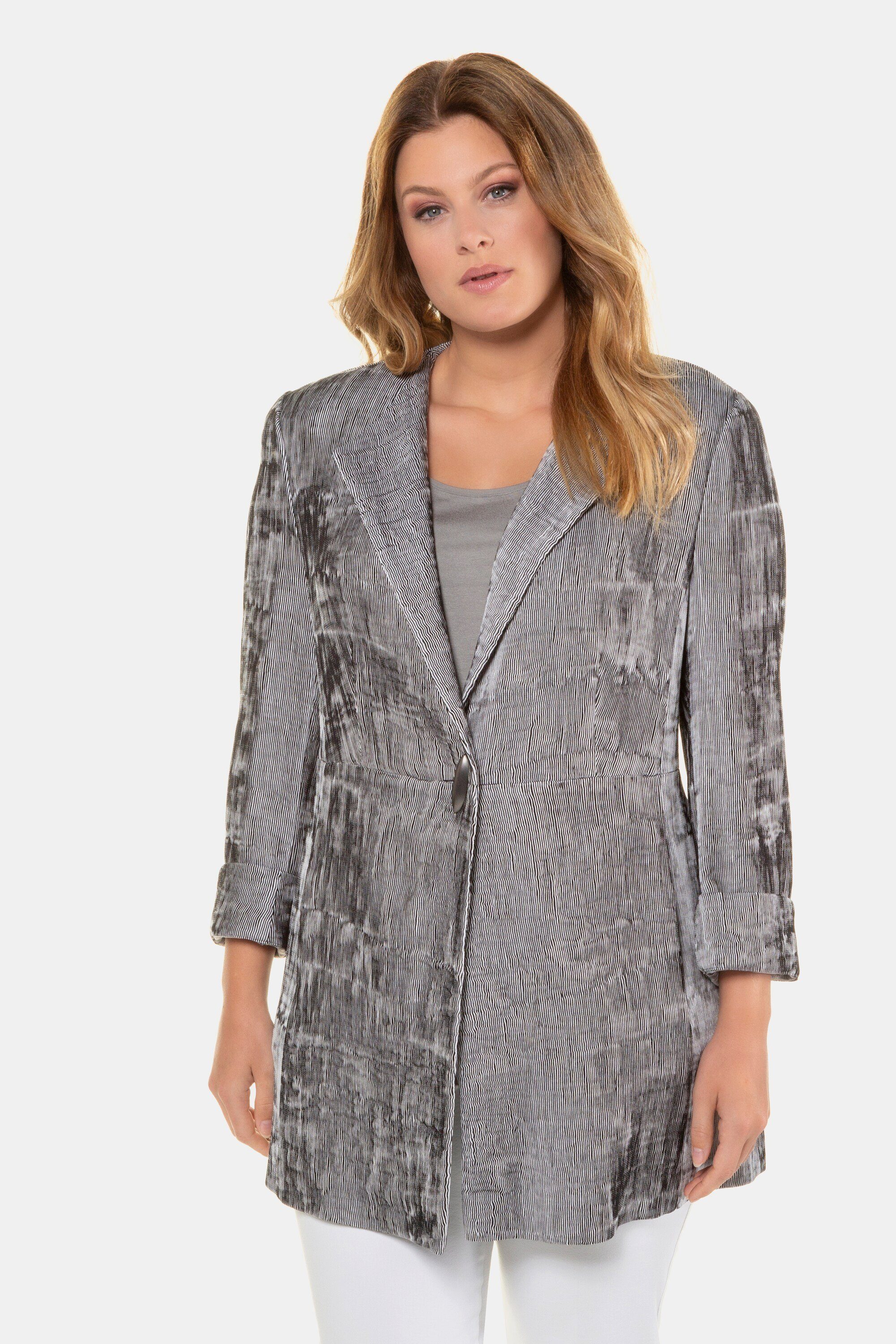 Ulla Popken Dames grote maten plus size blazer, punto di Roma jersey, reverskraag 809679, blauw, 42 grote maten