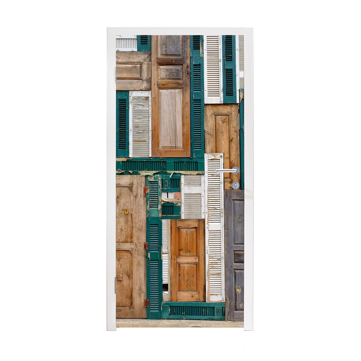MuchoWow Türtapete Matt, - Türaufkleber, Antiquitäten, - St), Architektur Türen Fototapete Grün Braun bedruckt, Tür, für (1 - cm 75x205 