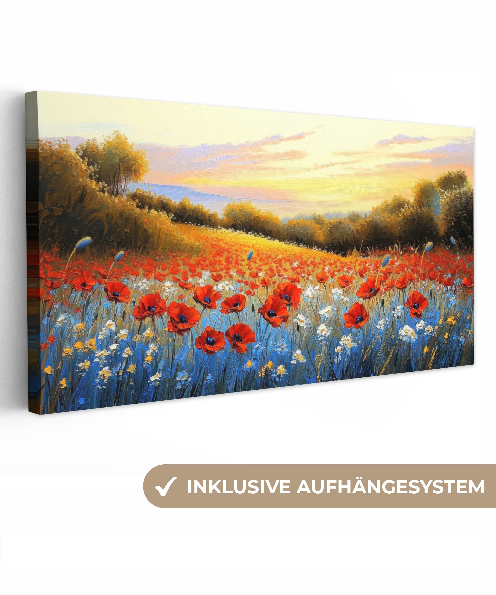 OneMillionCanvasses® Leinwandbild Panorama Mohn - Blumenfeld günstig online kaufen