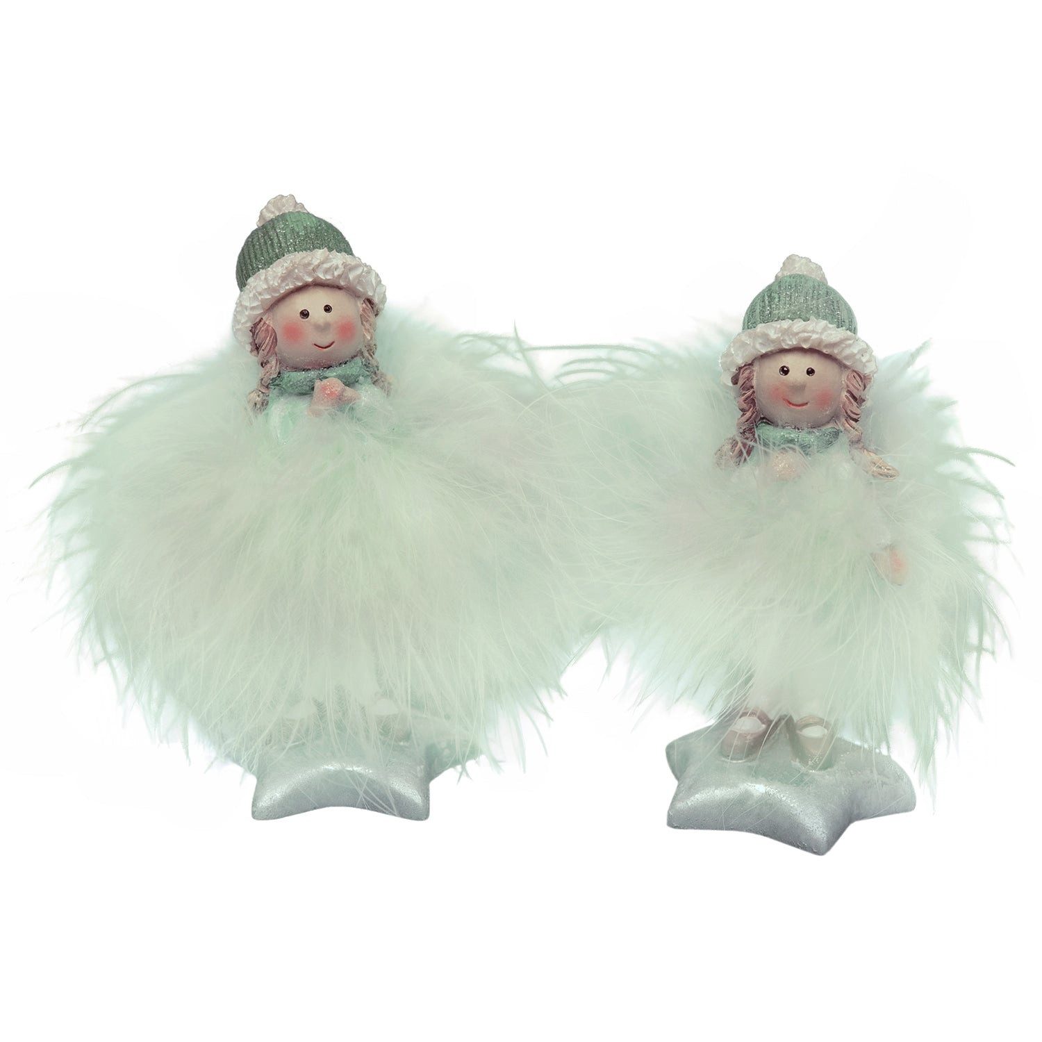 Logbuch-Verlag Dekofigur Engel Figuren 2er Set – 10 cm in Mint und Silber mit Federrock