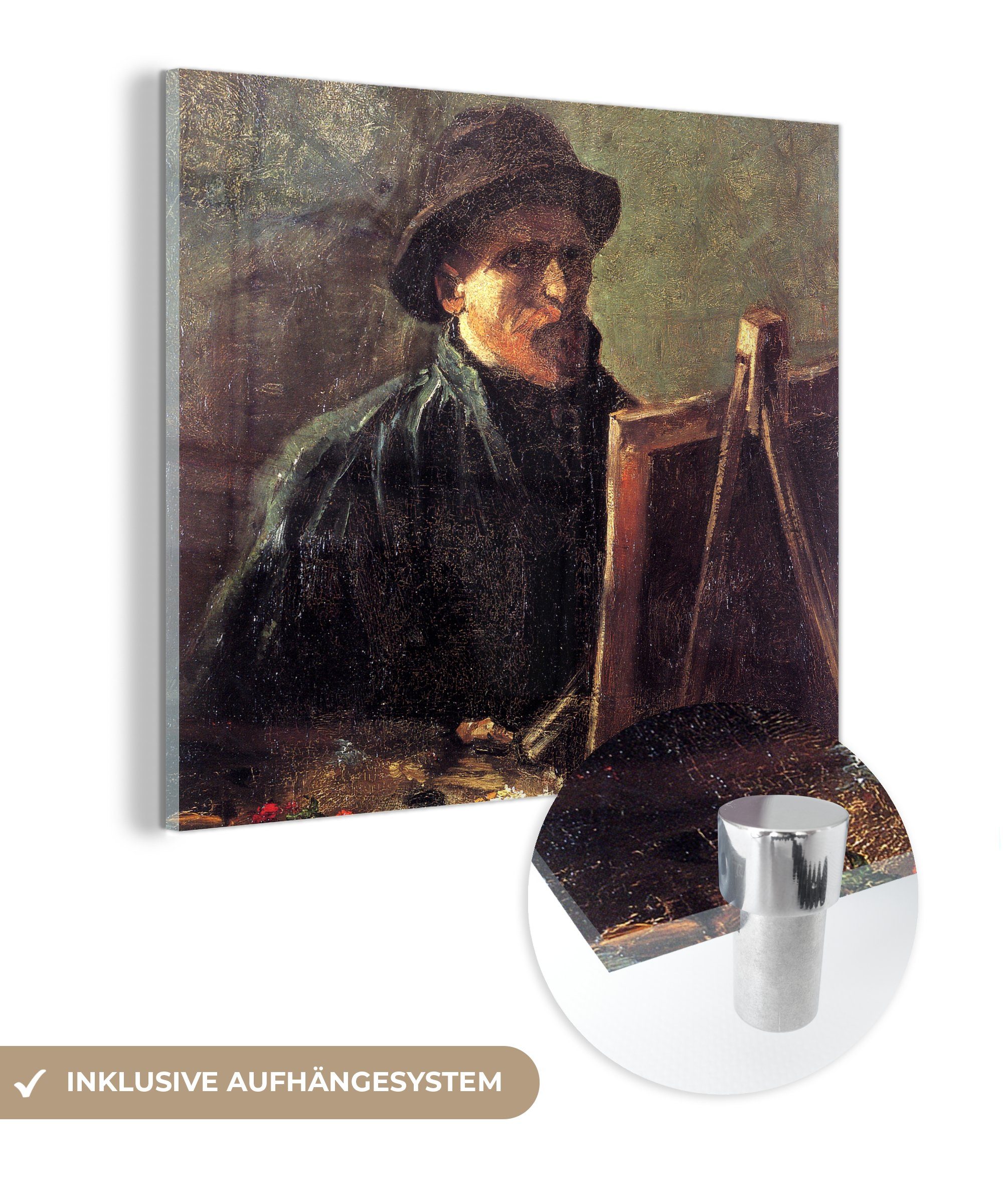 Glas Vincent Gogh, Wanddekoration Maler van - St), auf Foto (1 als von - - - Bilder Glas Selbstbildnis Glasbilder Acrylglasbild Gemälde Wandbild MuchoWow auf