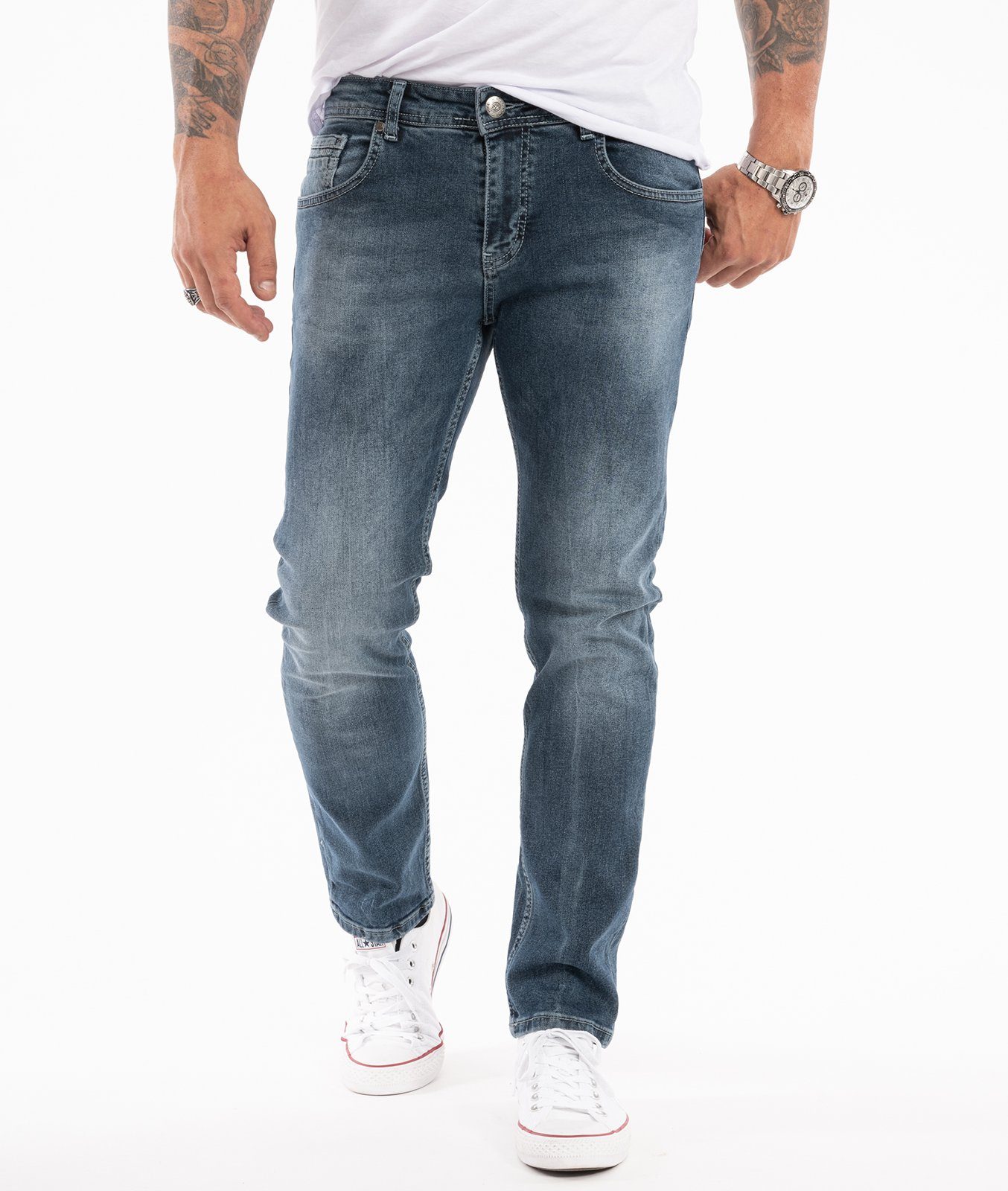 Stonewashed Indumentum Herren Slim-fit-Jeans Jeans Blau IS-307