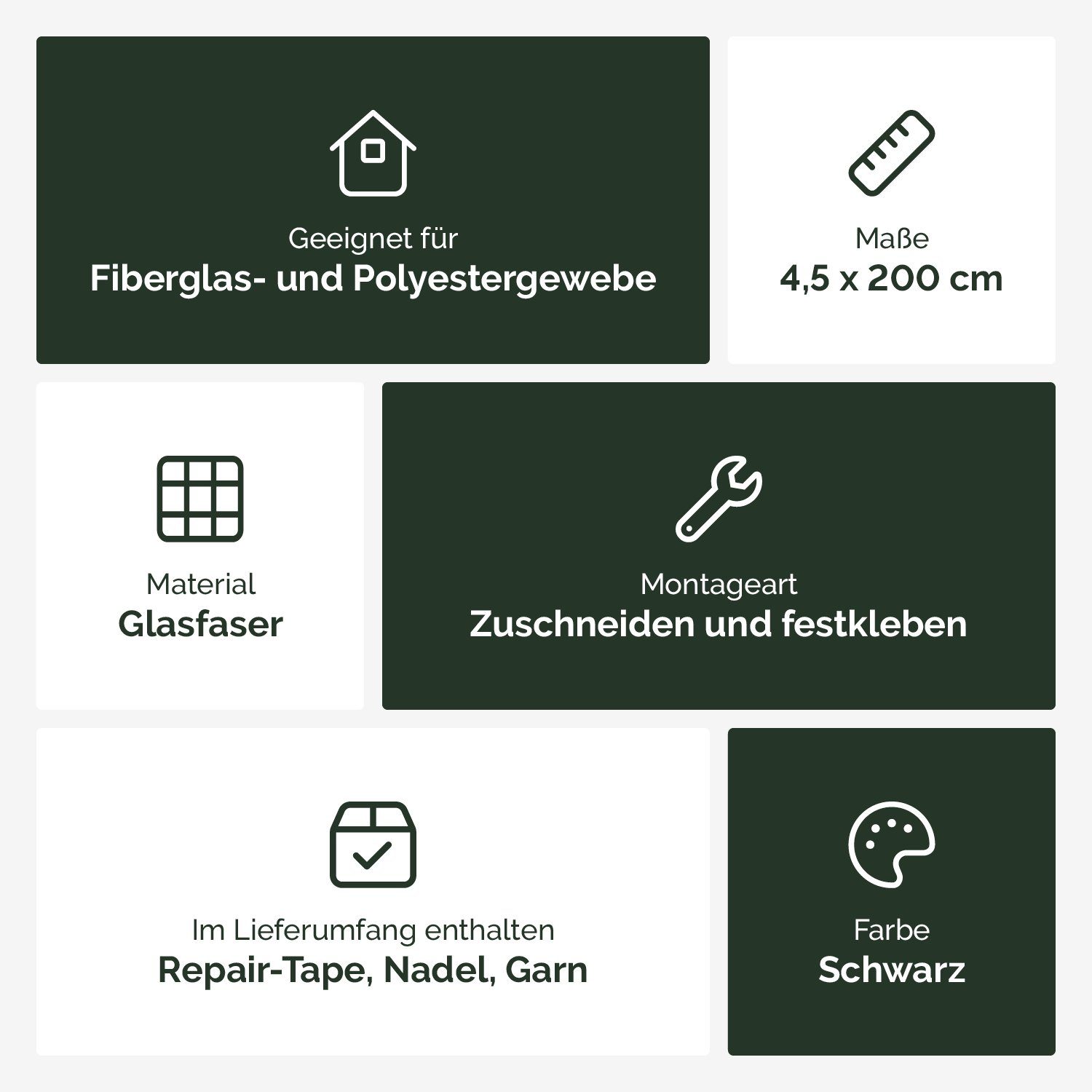 Insektenschutz-Fensterrahmen Klebeband 200 Reparatur-Set x Insektenschutzgewebe cm für Glasfaser 4,5 aus Nematek