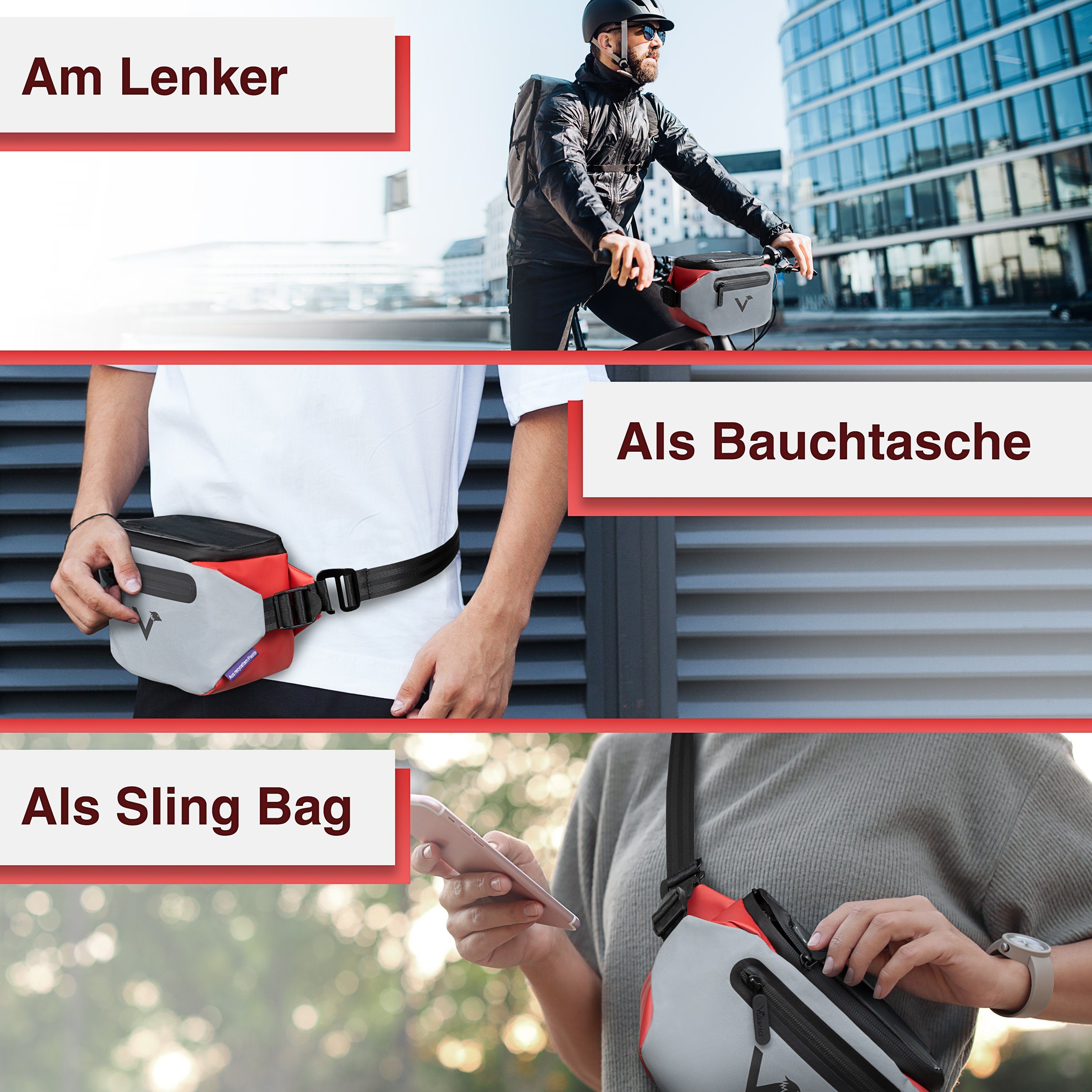 Valkental Lenkertasche Fahrradtasche vorne für Lenker, wasserdicht & reflektierend, 5 L