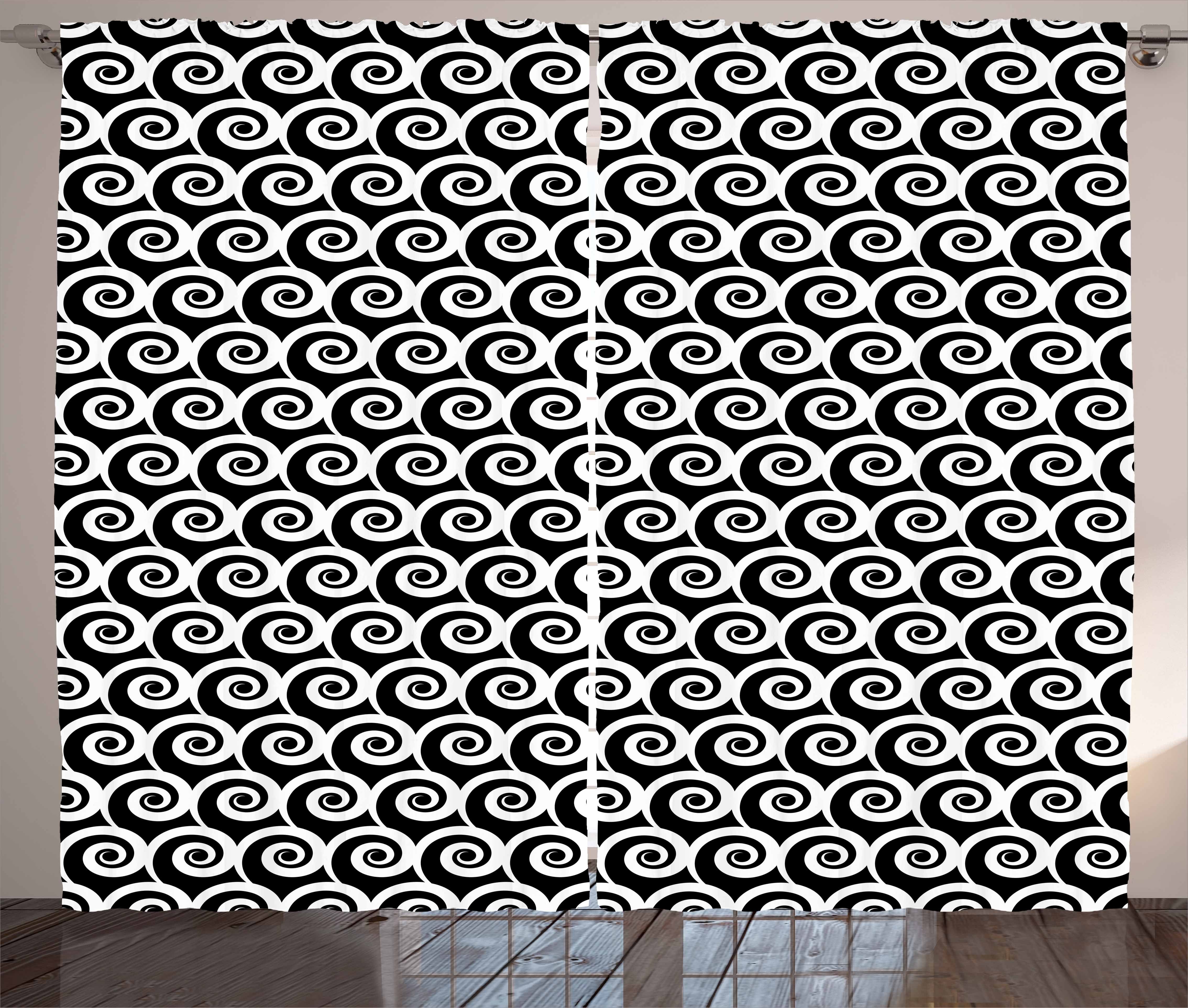 Gardine Schlafzimmer Kräuselband Vorhang mit Schlaufen und Haken, Abakuhaus, Schwarz und weiß Kreisformen