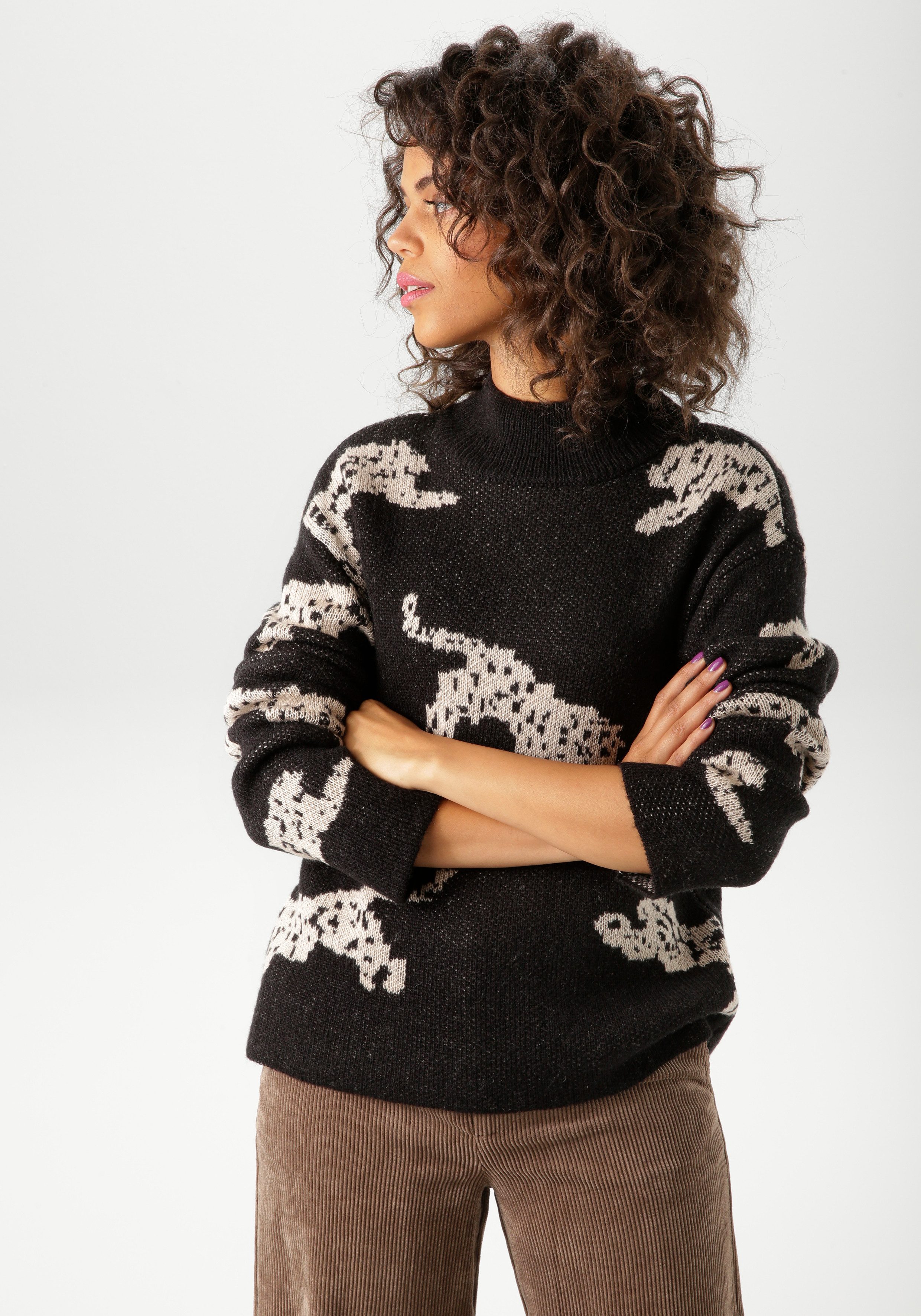 Aniston CASUAL Strickpullover mit eingestrickten Leoparden günstig online kaufen