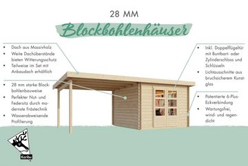 Karibu Gartenhaus Schloßsee 5, BxT: 704x333 cm, (Set), mit Anbaudach und Fußboden im Haus