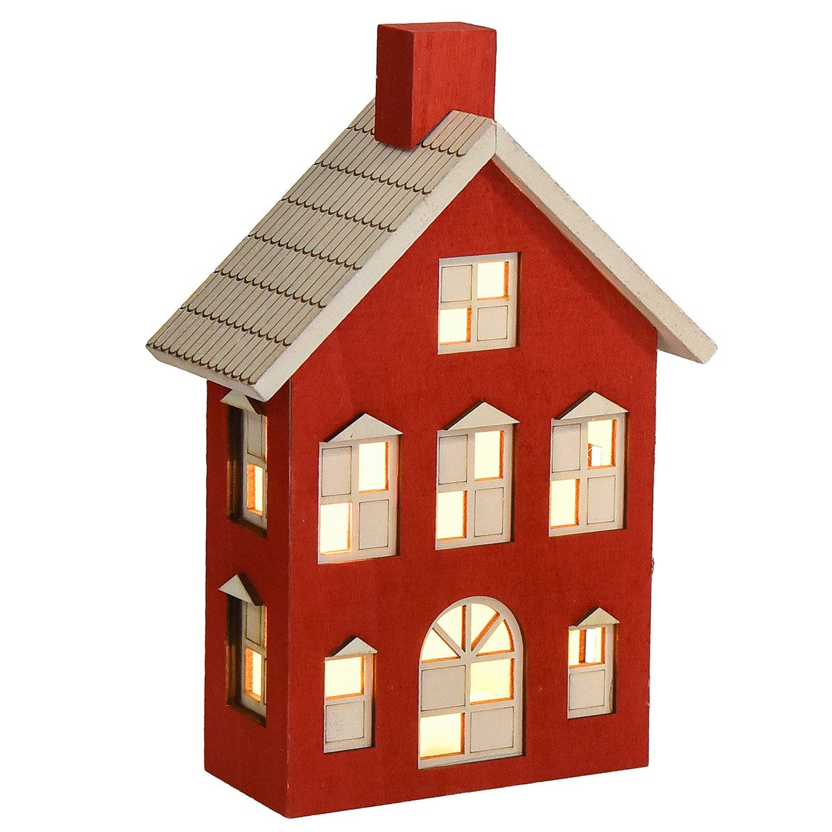 Viana Weihnachtsmann Holzhaus Deko Lichthaus Batterie Weihnachtsdeko Rotweiß H19,5cm