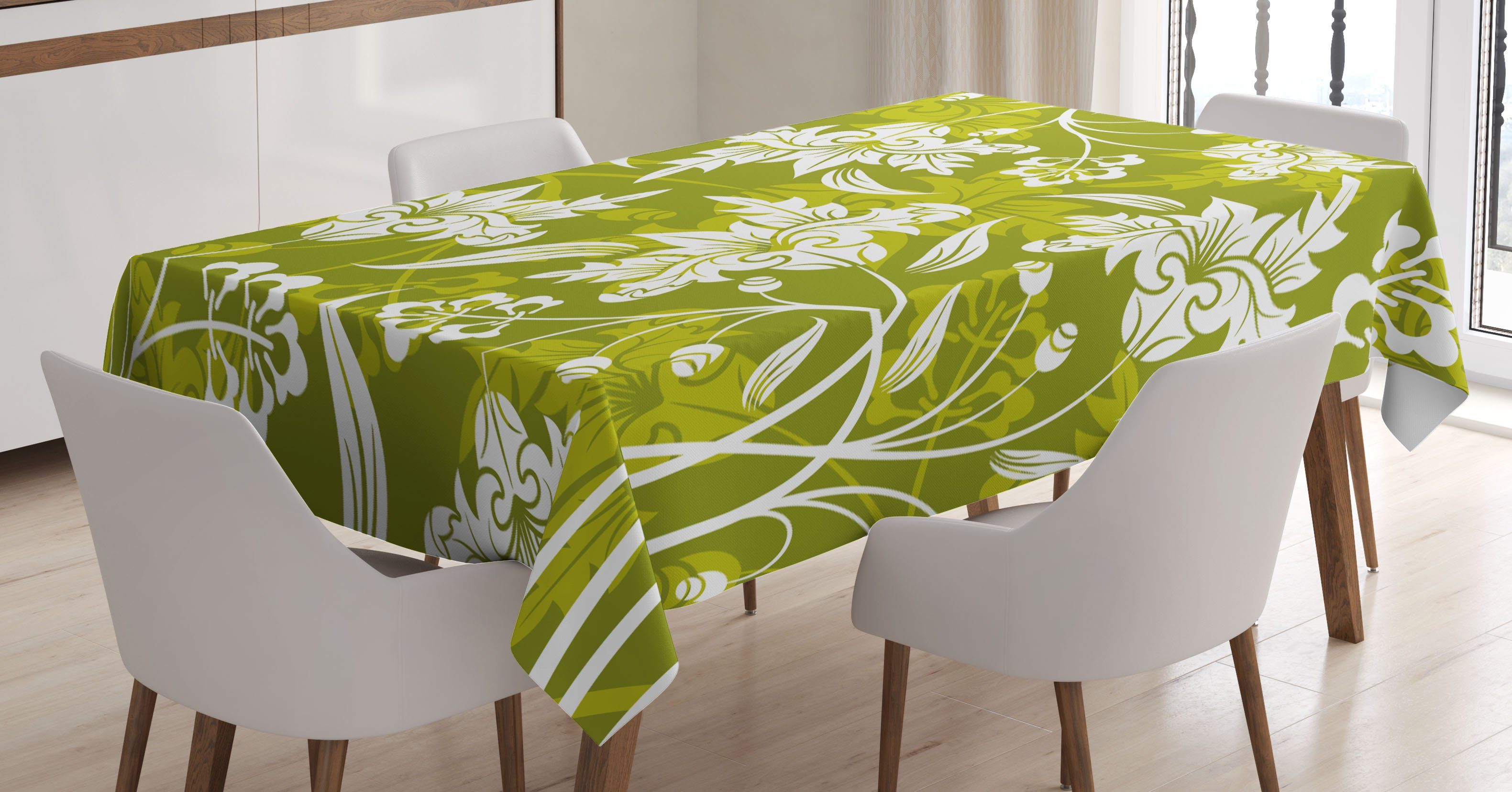 Abakuhaus Tischdecke Farbfest Waschbar Für den Außen Bereich geeignet Klare Farben, Blumen Grüne Blumenmuster