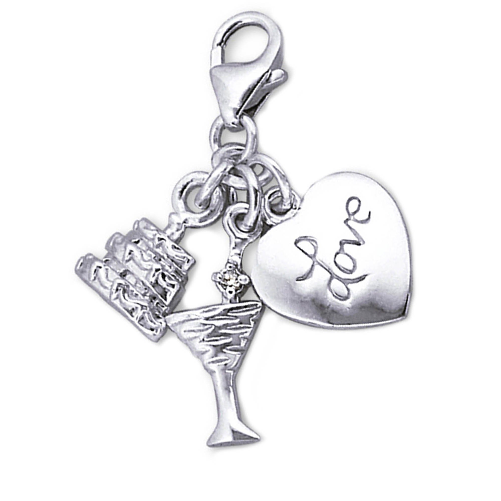 schmuck23 Charm-Einhänger Charm Anhänger Liebe Herz Wein 925 Silber Kettenanhänger (1-tlg), Für Armband, Halskette oder Schlüsselanhänger