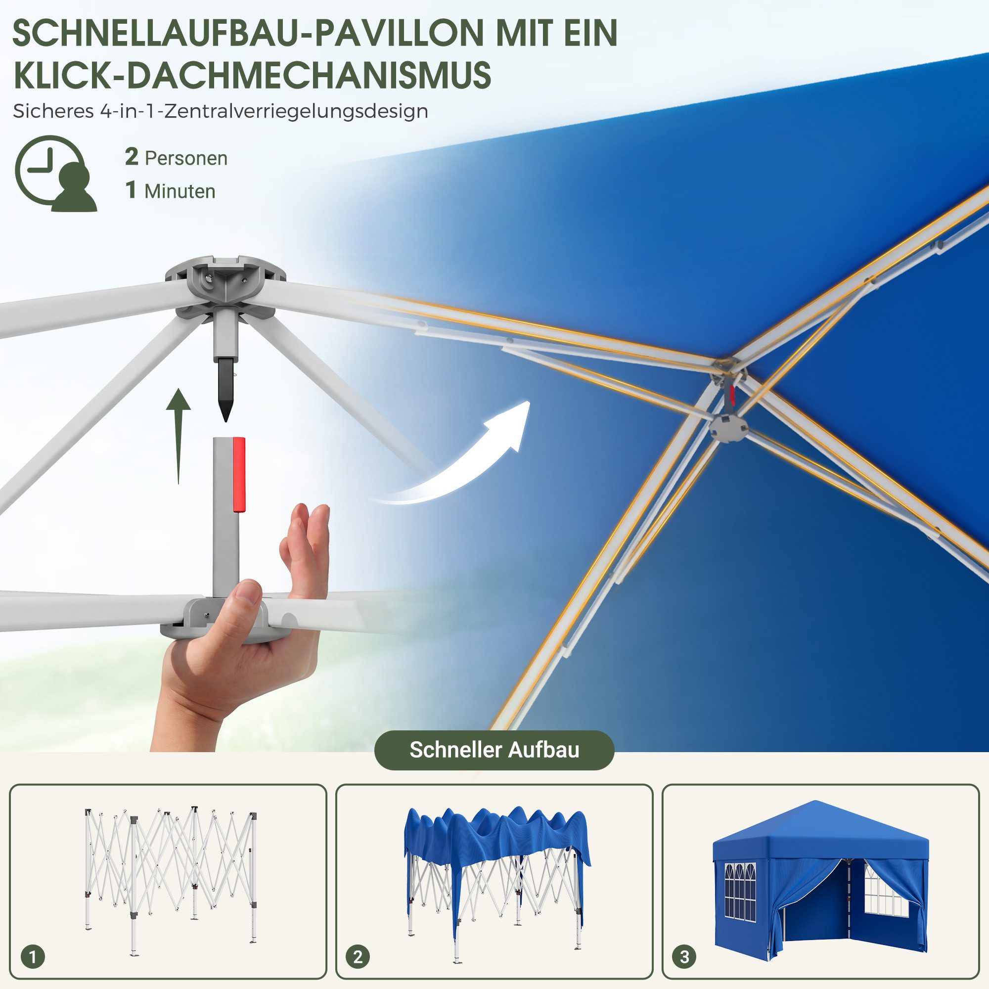 HOMALL Faltpavillon 3x3/3x6 m Gartenpavillon Höhenverstellbarer Pop Up Pavillon, mit 4 Seitenteilen, (Windfester Pavillon mit Seitenteilen und Tragetasche, für  – Bild 3 von 5