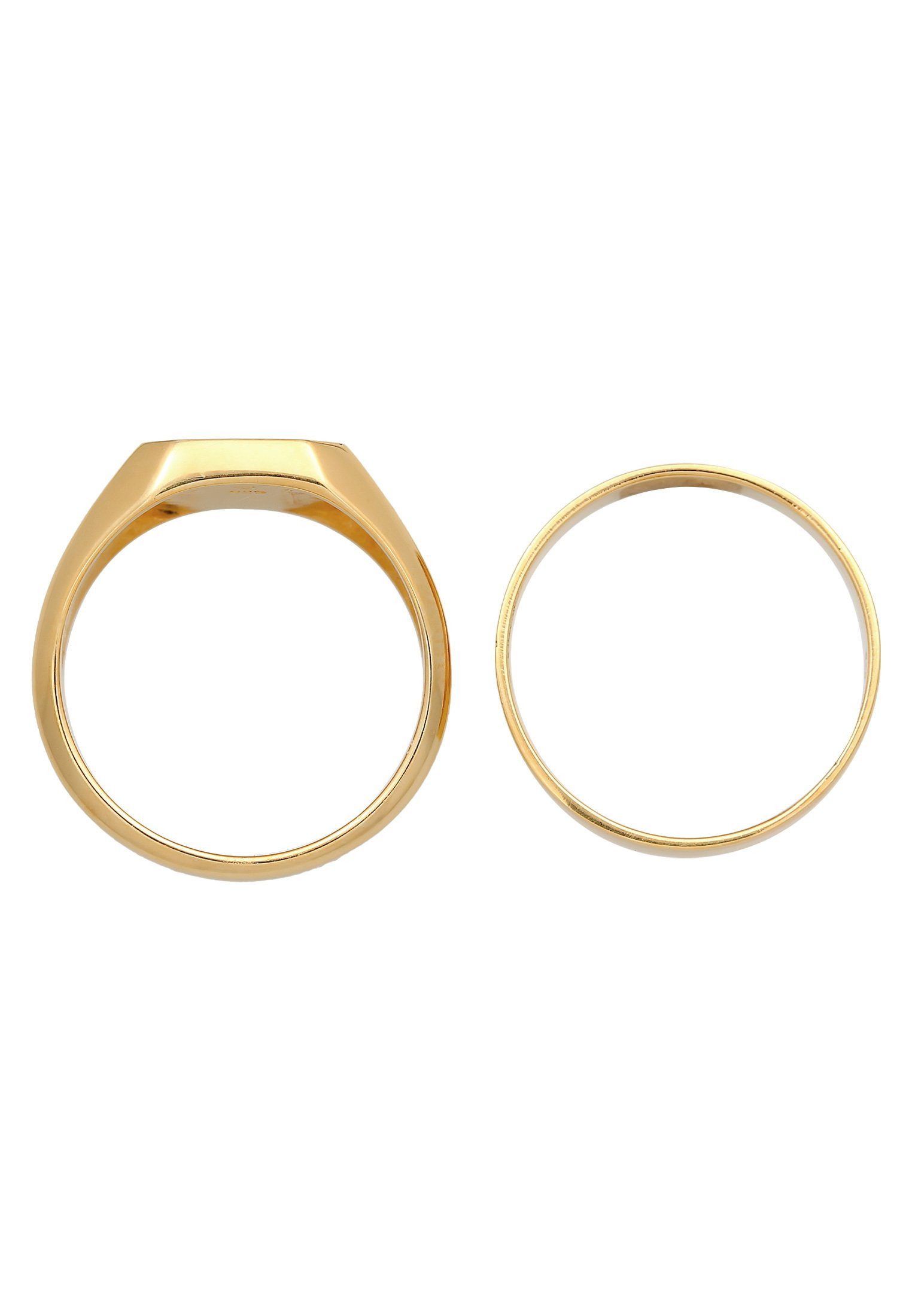 Kuzzoi Ring-Set Kuzzoi Silber Bandring 925 Set Gold Siegelring