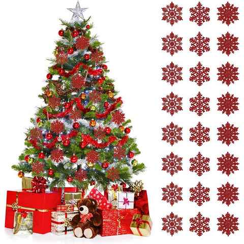 Salcar Christbaumschmuck Weihnachtsbaumschmuck Weihnachtsdeko Schneeflocke Dekohänger (24 St), Rot, Weihnachten Deko Anhänger für Weihnachtsbaum