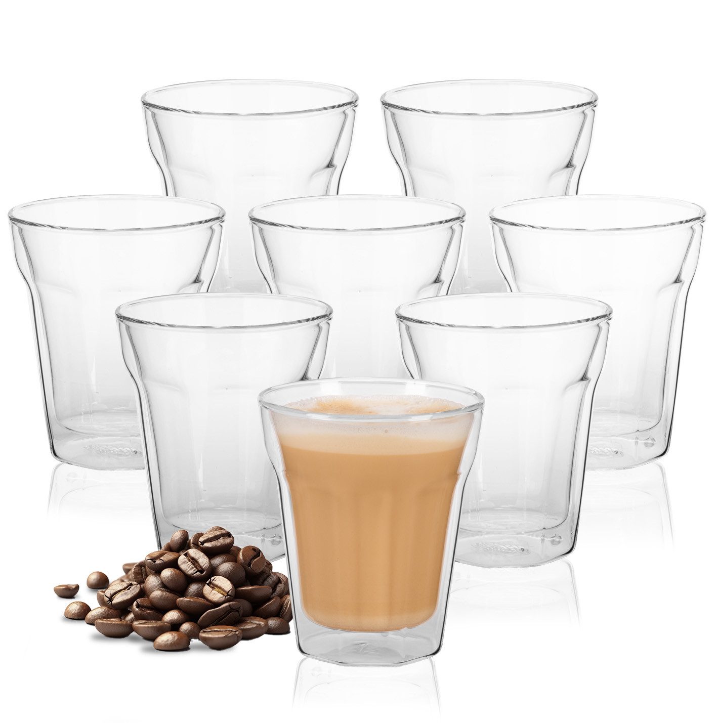 Moritz & Moritz Gläser-Set Moritz & Moritz Kelch Glas 8x280ml, Borosilikatglas, für Kaffee, Tee, Heiß- und Kaltgetränke