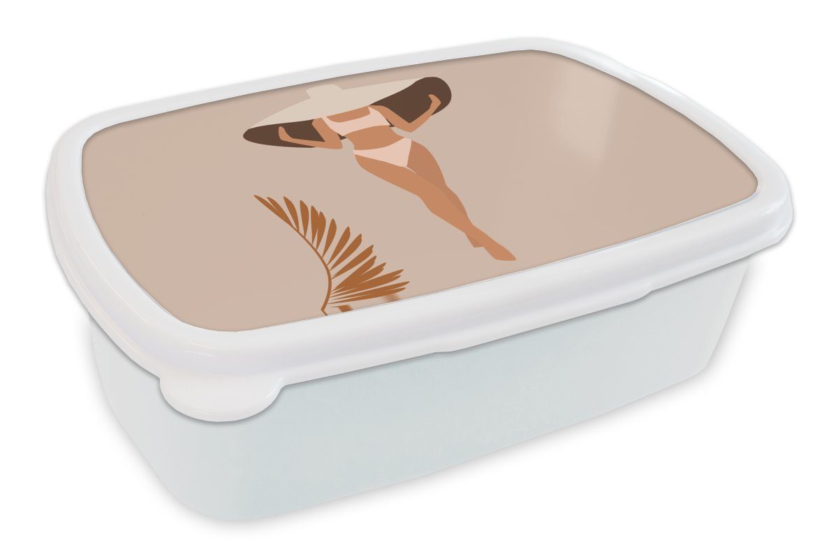 MuchoWow Lunchbox Sommer - Hut - Bikini, Kunststoff, (2-tlg), Brotbox für Kinder und Erwachsene, Brotdose, für Jungs und Mädchen weiß