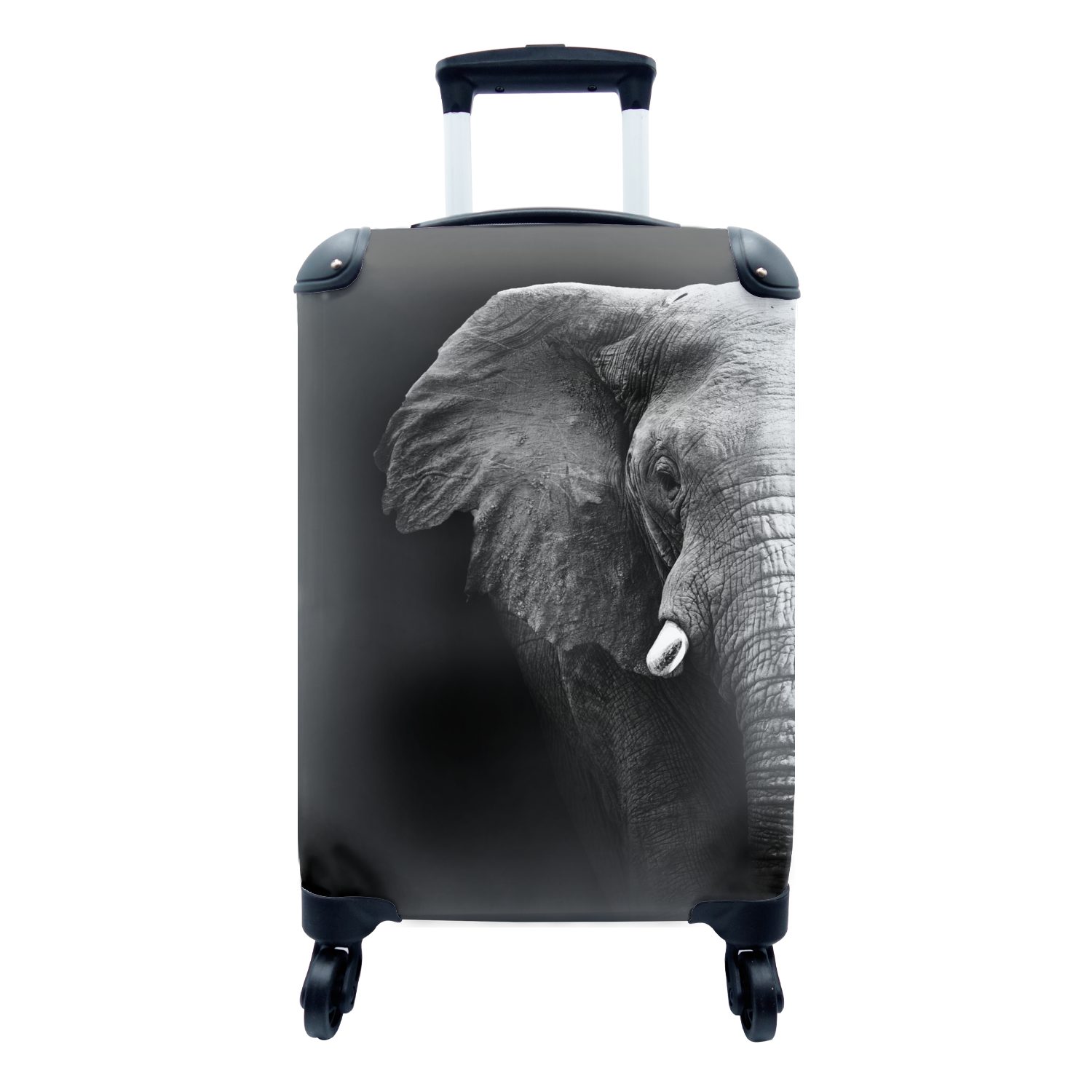 MuchoWow Handgepäckkoffer Elefant - Schwarz - Weiß - Porträt, 4 Rollen, Reisetasche mit rollen, Handgepäck für Ferien, Trolley, Reisekoffer