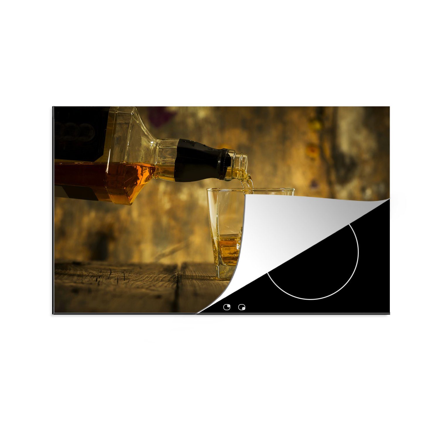 MuchoWow Herdblende-/Abdeckplatte Barkeeper schenkt ein Glas Whisky ein, Vinyl, (1 tlg), 81x52 cm, Induktionskochfeld Schutz für die küche, Ceranfeldabdeckung