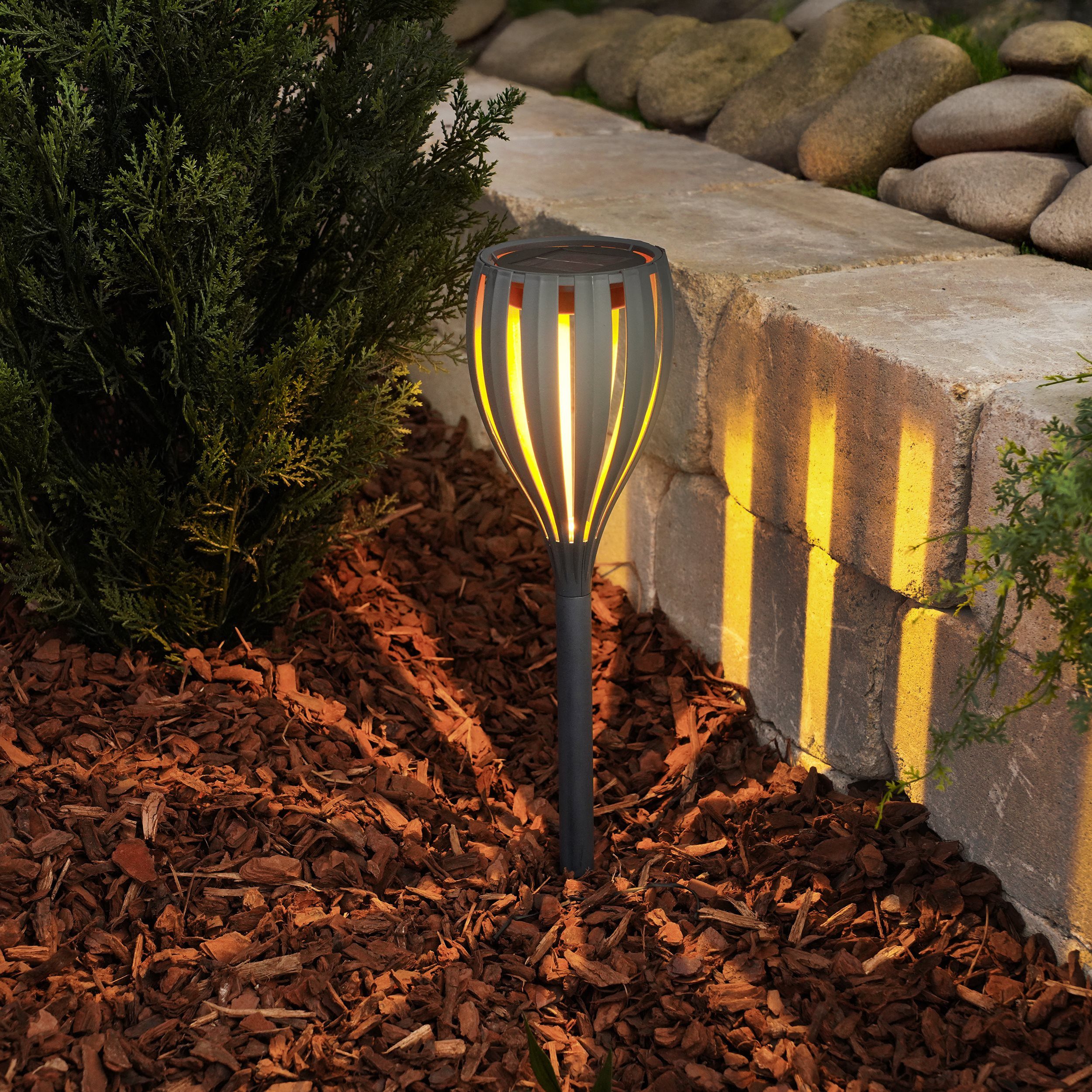esotec LED Gartenfackel Solarleuchte Malabo H=38cm, steckbar, bernsteinfarbene LED 102781, LED fest integriert