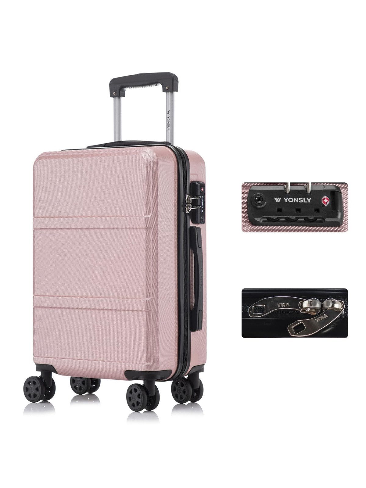 YONSLY Handgepäck-Trolley Premium Reisekoffer Hartschalen-Trolley Rollkoffer ABS in M–XL, 4 Rollen, TSA-Schloss, YKK-Reißverschluss, austauschbare Rollen und Griffe
