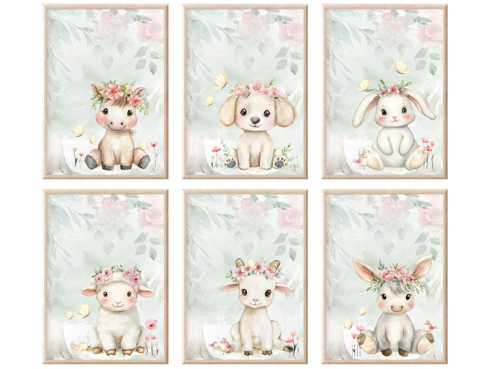 homestyle-accessoires Poster Wandbilder Bilderset Kinderbilder BAUERNHOFTIERE SCHAF PFERD 6er Set, - Ohne Bilderrahmen - sorgfältige & sichere Verpackung