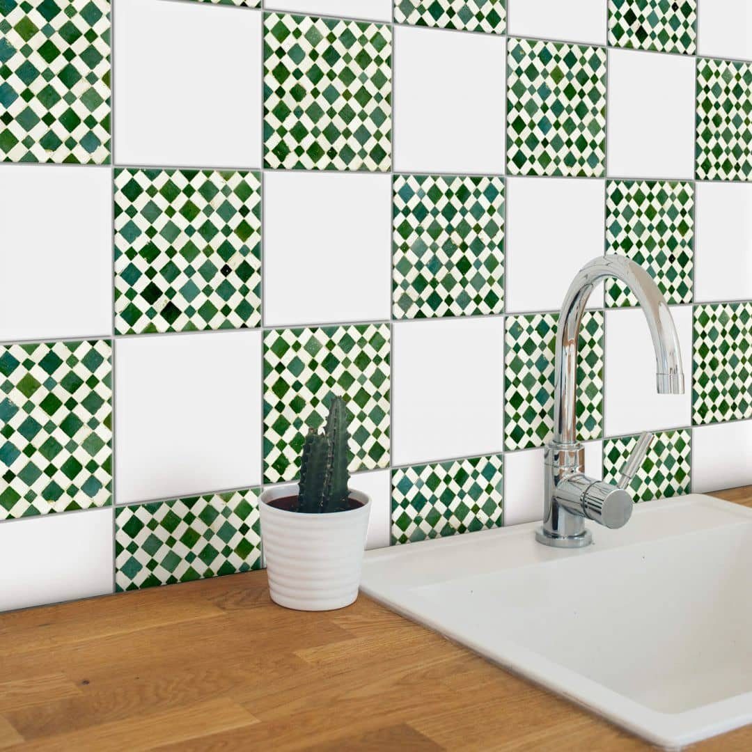 Fliesenaufkleber selbstklebend Klebefliese Sticker Grüne Mosaik Kachel 12Stk