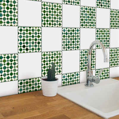 K&L Wall Art Fliesenaufkleber selbstklebend Klebefliese Sticker Grüne Mosaik Kachel 12Stk