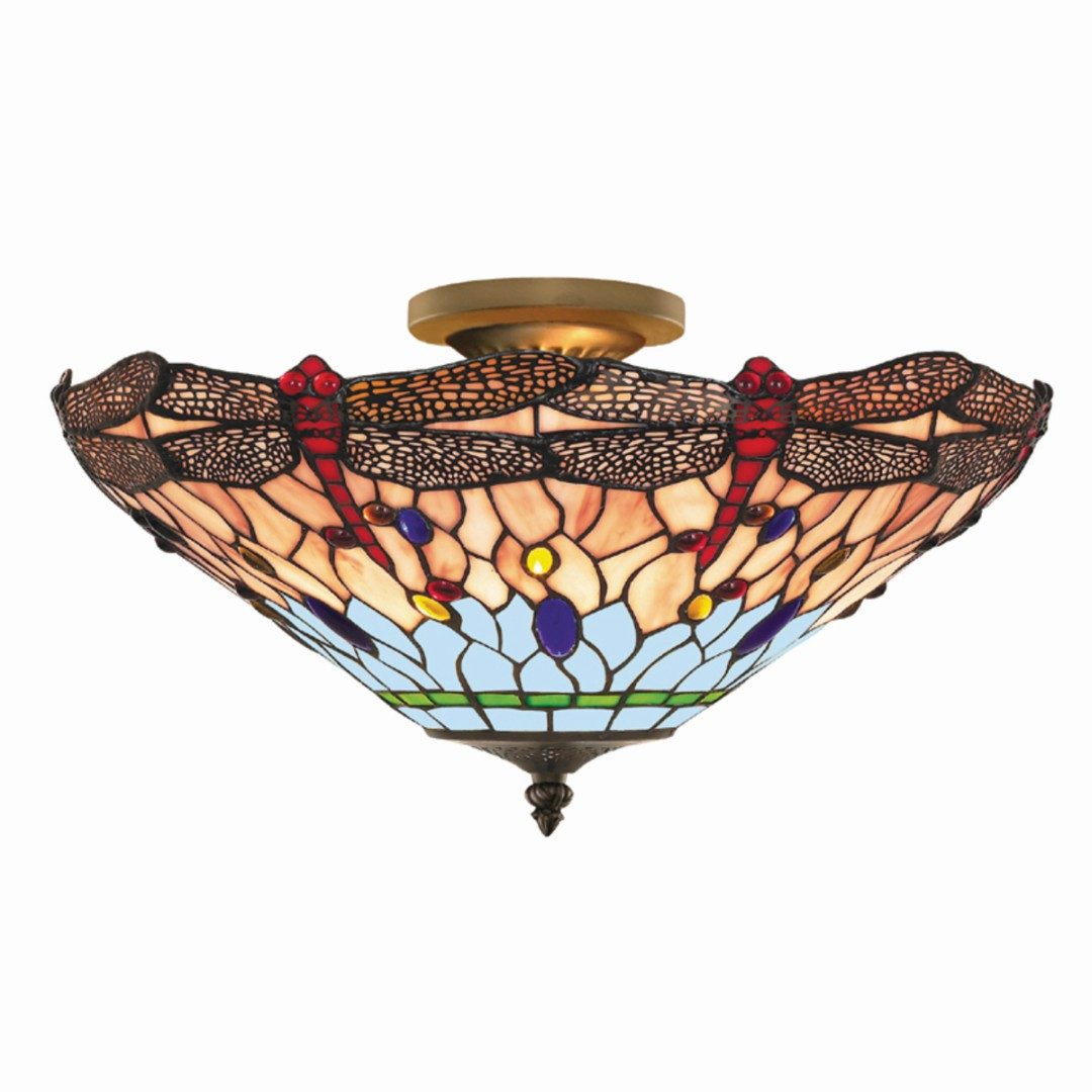Licht-Erlebnisse Deckenleuchte DRAGONFLY, ohne Leuchtmittel, Tiffany Stil Ø 40 cm 3x E27 Buntglas Metall