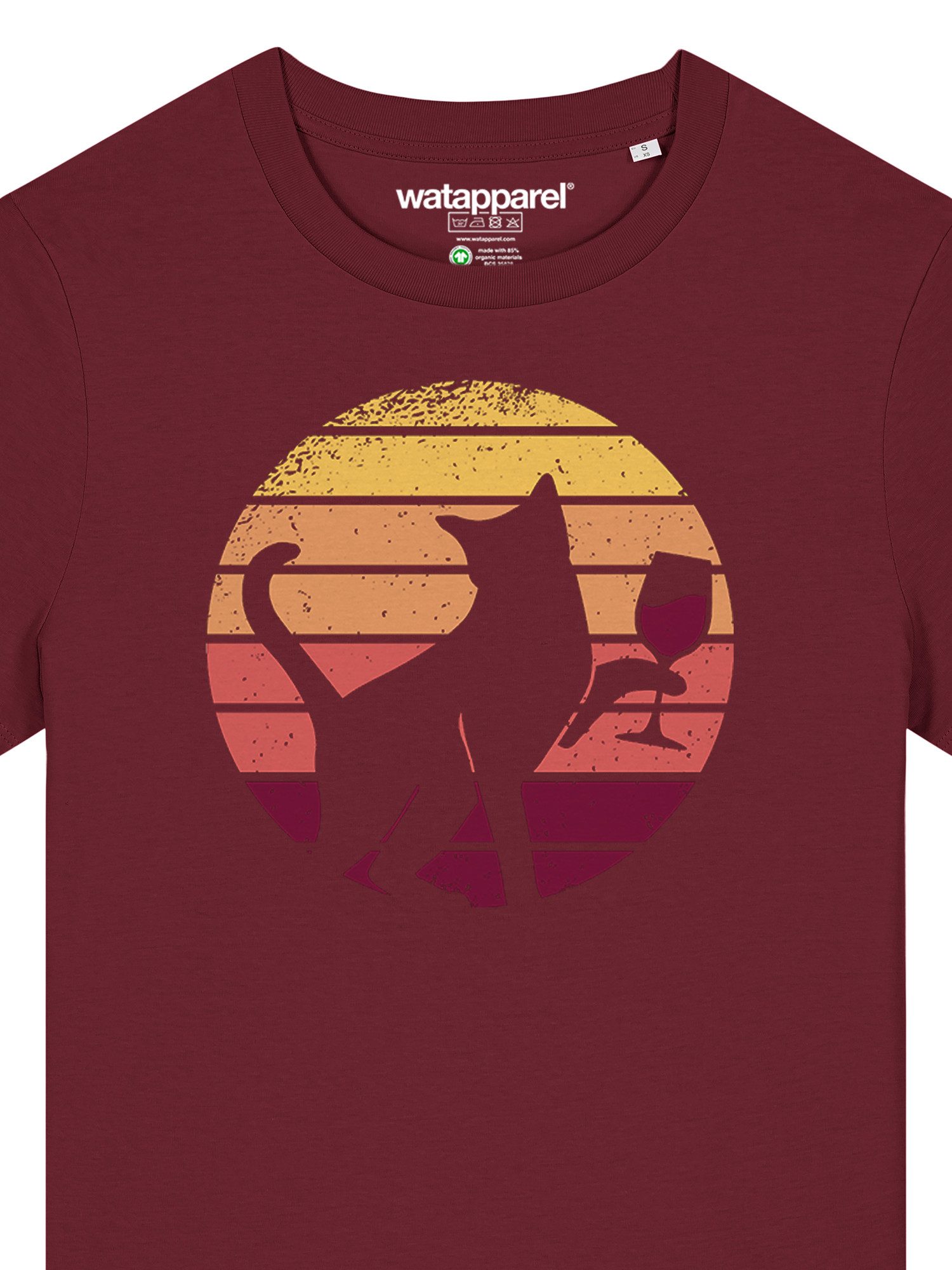 wat? Apparel T-Shirt Sunset Katze & Rotwein