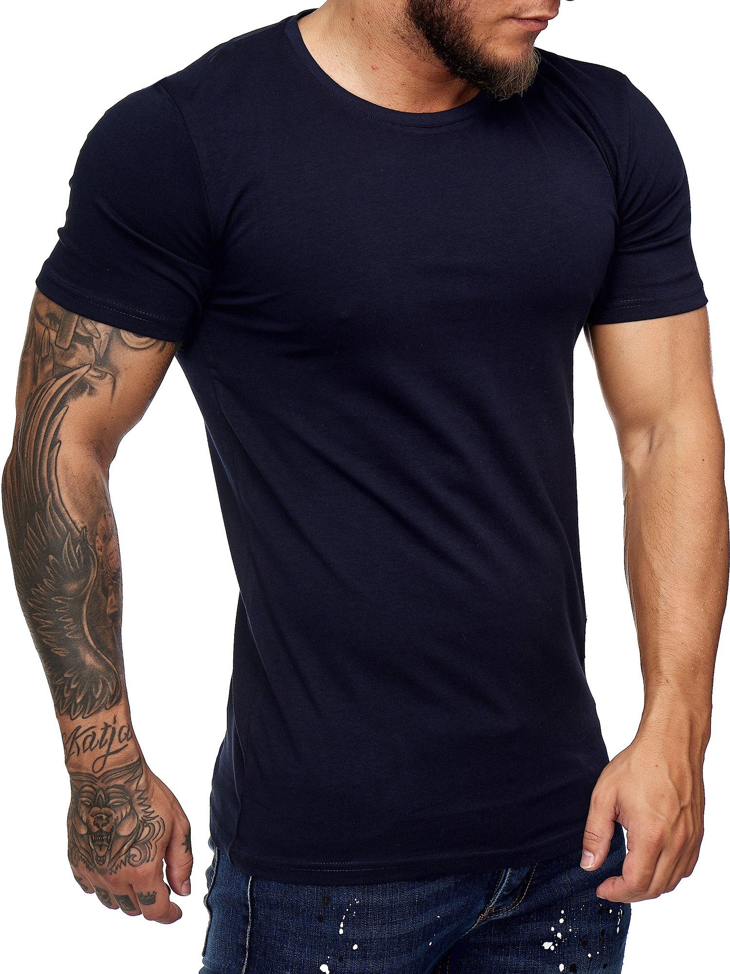 T-Shirt OneRedox Navy Kurzarmshirt Fitness 7031ST 1-tlg) Casual Polo (Shirt Tee, Freizeit