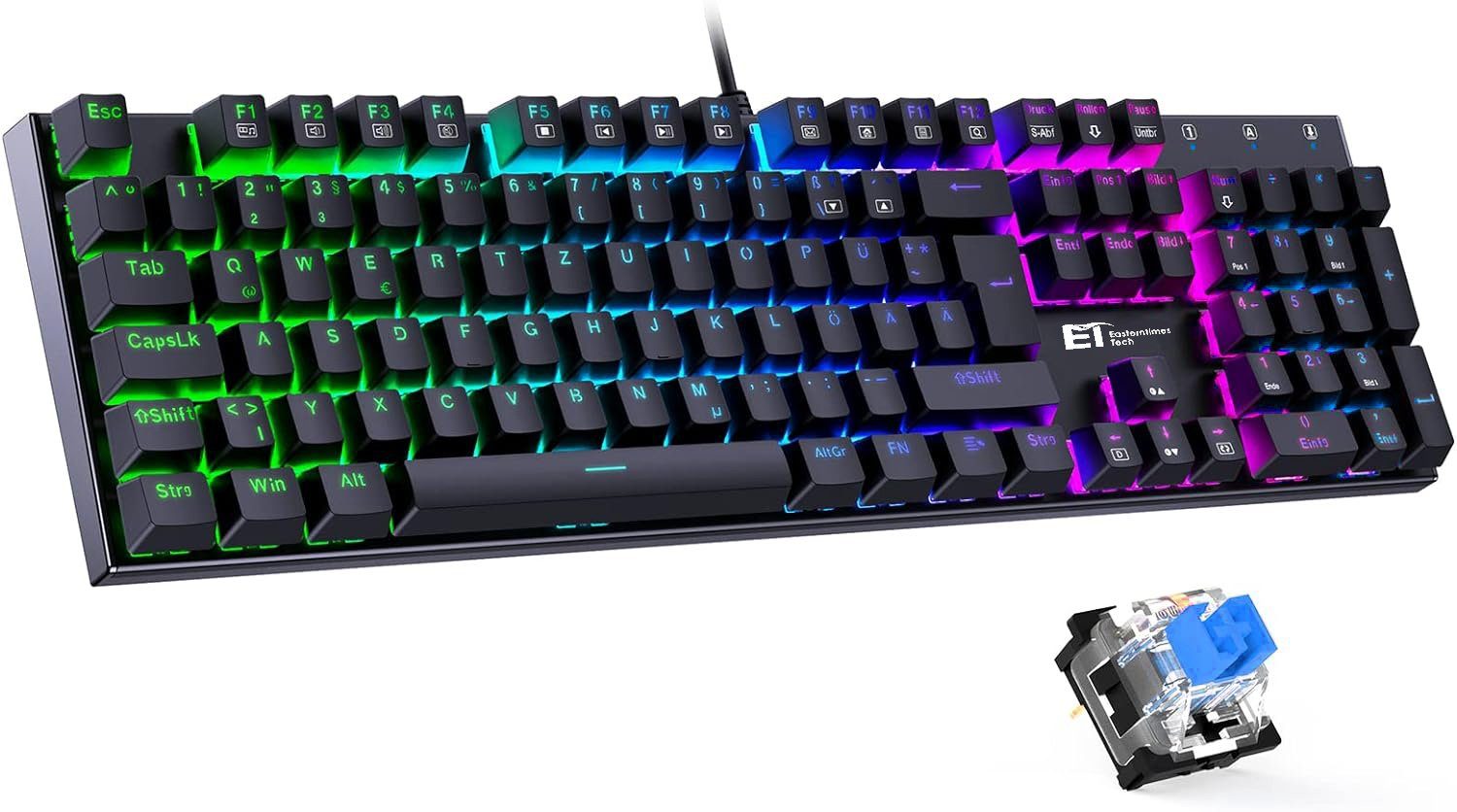 Programmierbar, Tastatur Gaming-Tastatur Beleuchtung Beleuchtung) RGB Tasten, 105 Mechanische RGB (QWERTZ Mechanical Kabelgebunden, mit Redragon ET Layout,