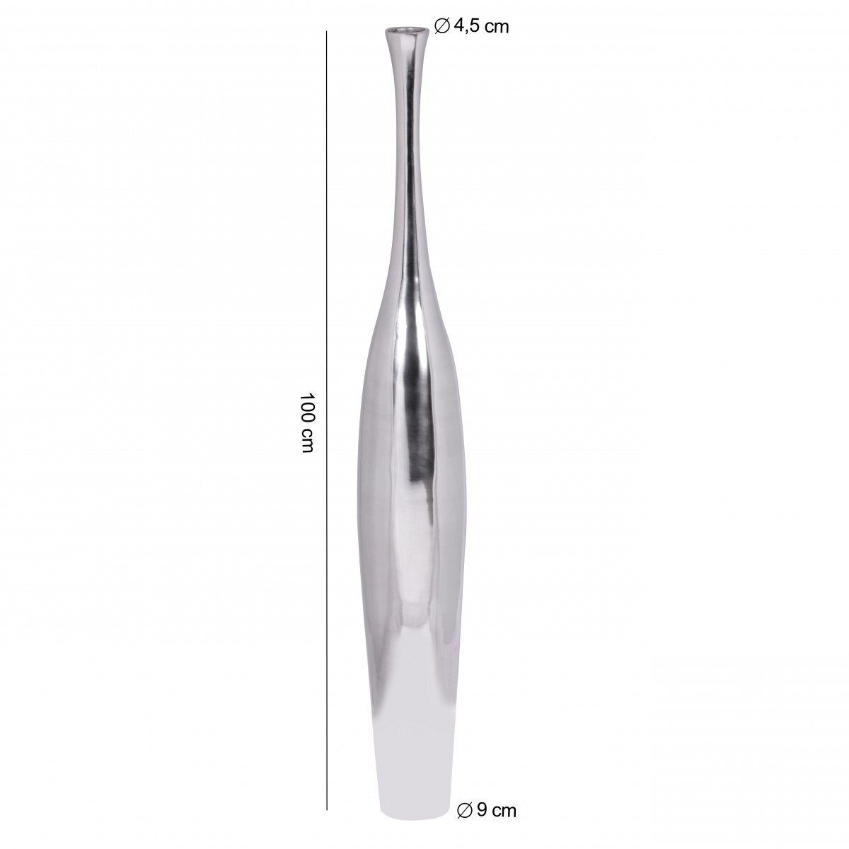 FINEBUY Dekovase SuVa4718_1 Aluminium Blumenvase Alu-Dekoration Wohndeko Farbe silber (BOTTLE L 100 cm Aluminium Silber Glänzend Groß), Hohe Alu Blumenvase Handgefertigt, Vase für Blumen