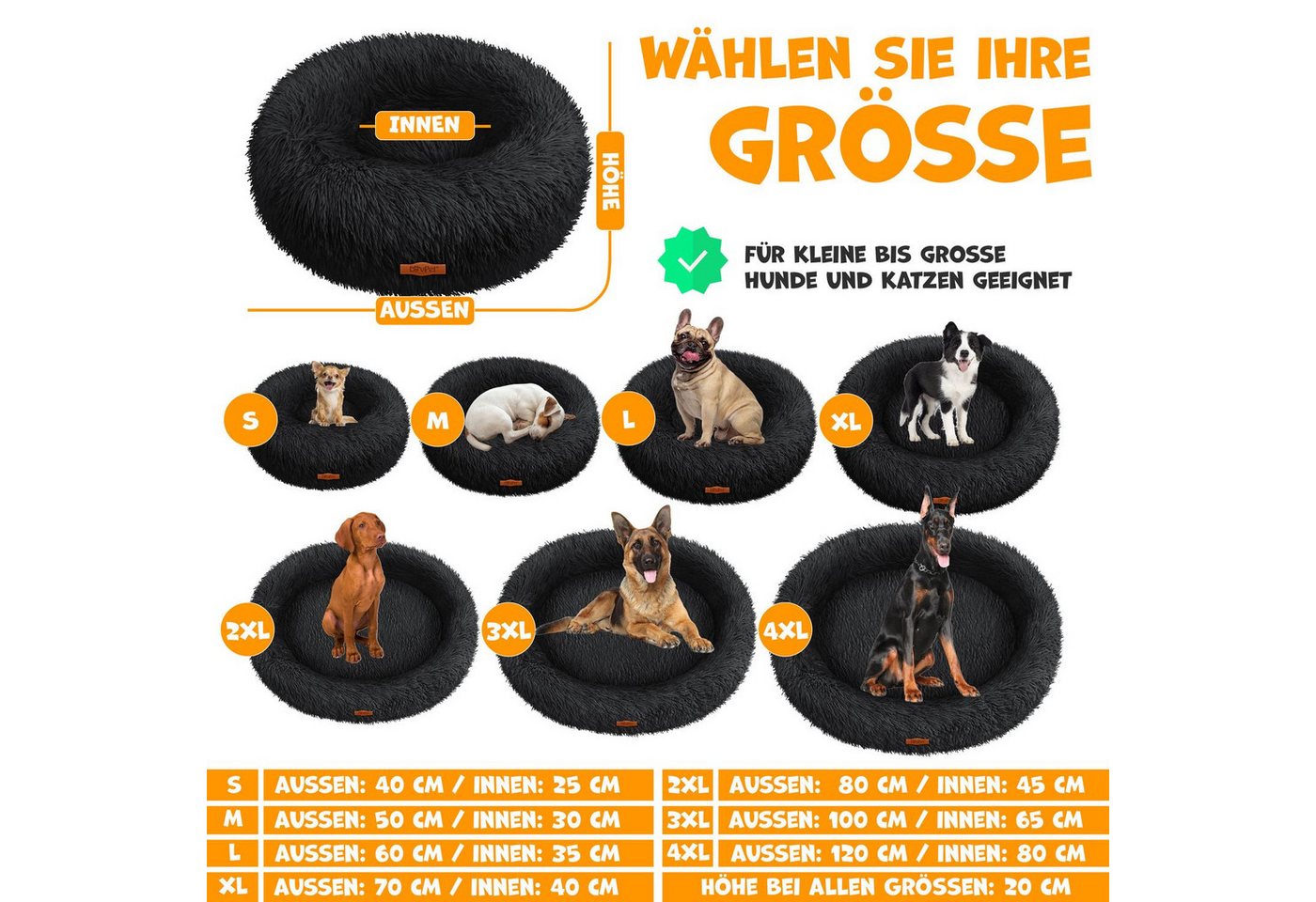 Thumbnail - Lovpet Tierbett, Hundebett Hundekissen Katzenbett Bagel, Waschbar, Inkl. Napf
