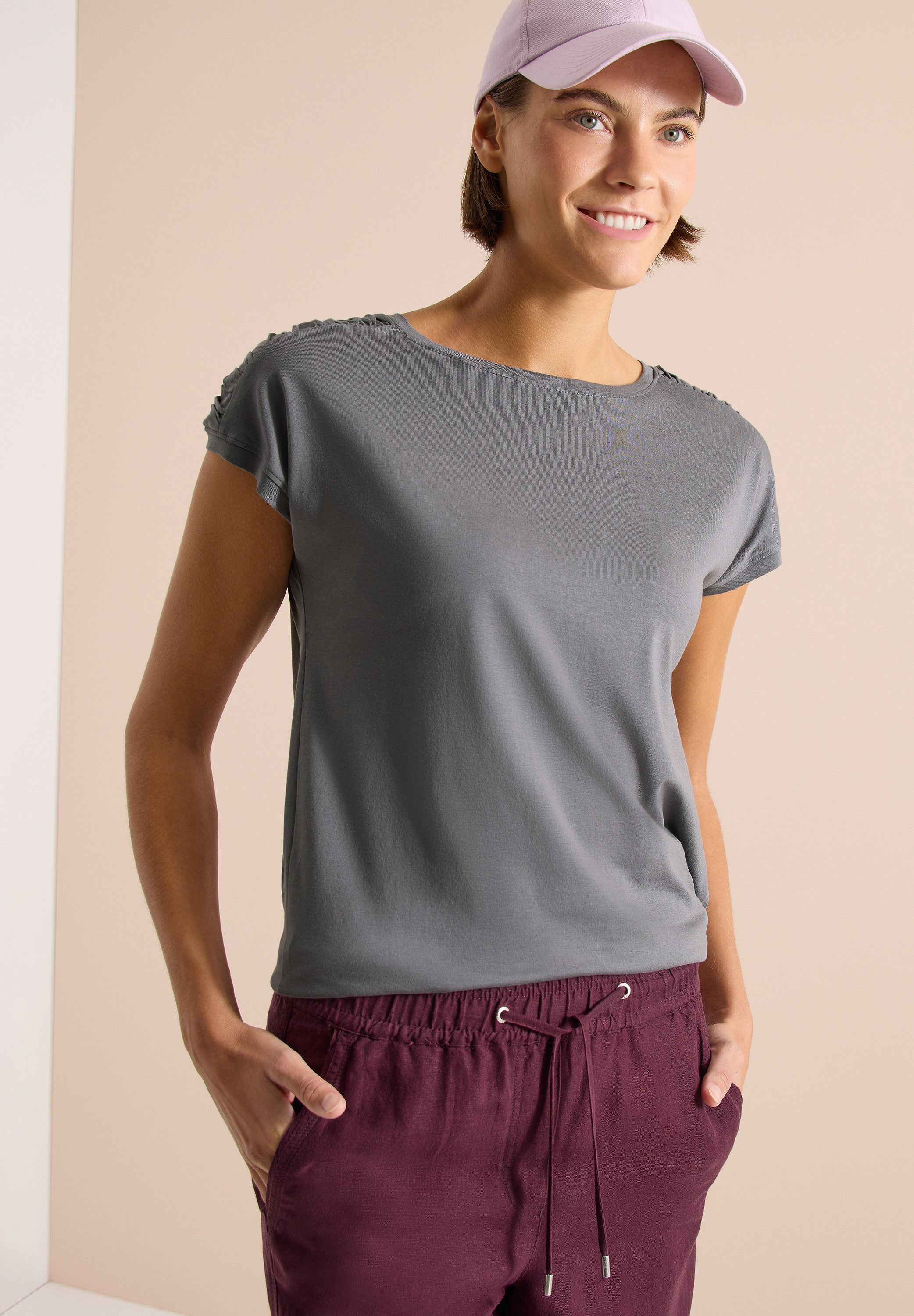 CECIL Rundhalsshirt mit Raffung