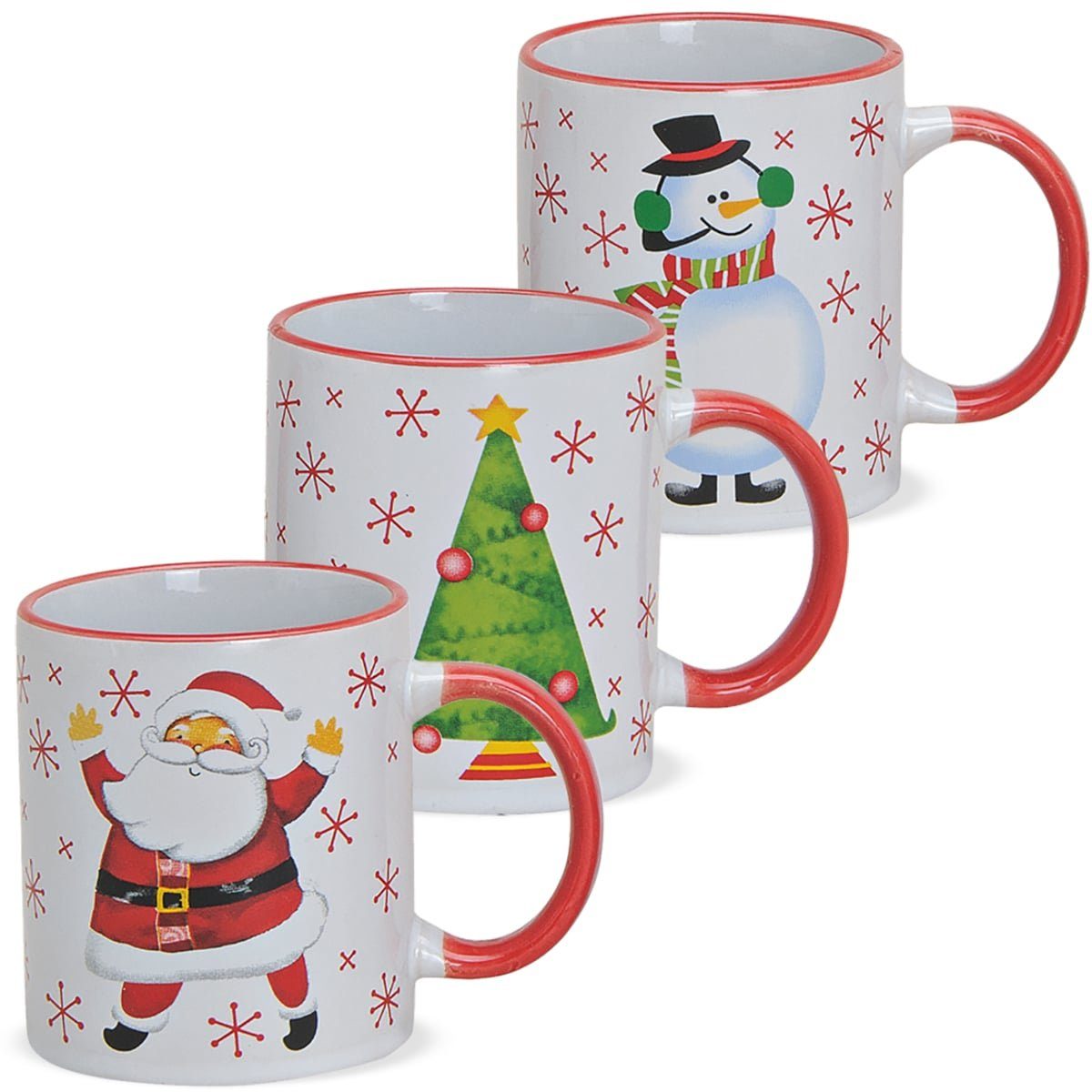 matches21 HOME & HOBBY Tasse Weihnachtstassen 3er Set Weihnachtsbaum Schneemann Kaffeetassen, 3-tlg., Keramik, Tee Kaffee-Becher, Weihnachten, klassisch, bunt weiss, 300 ml