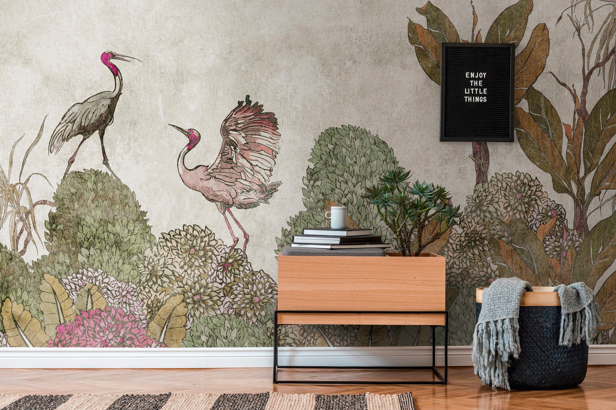 Braun Grau walls glatt, Tapete Wald, Motiv, Grün Fototapete The Wall, asiatisch, Vögel living Tiere Fototapete
