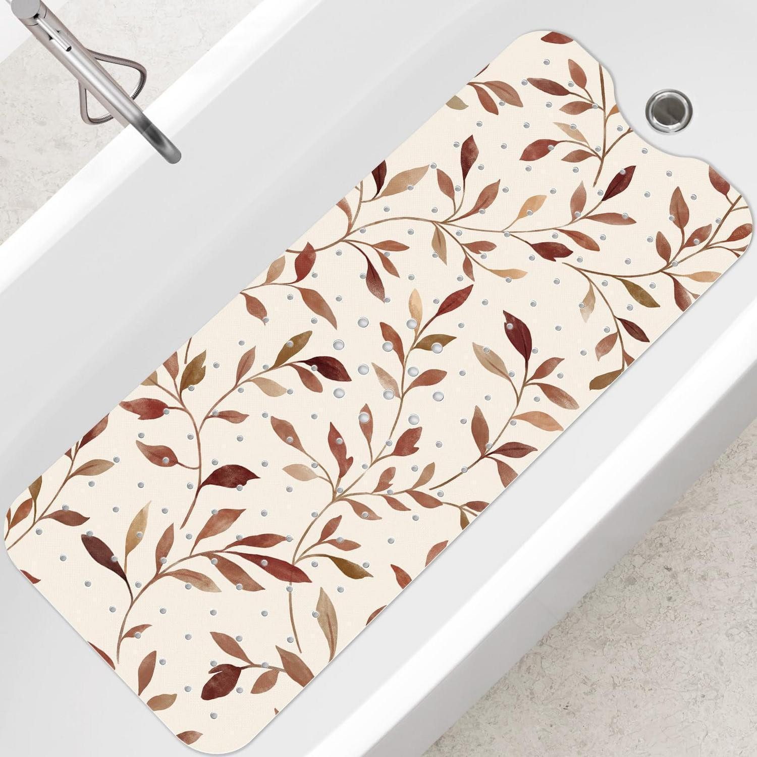 LuxusKollektion Wanneneinlage Badewannenmatte rutschfest Blätter 100x40cm gelb, B: 40 cm, L: 100 cm
